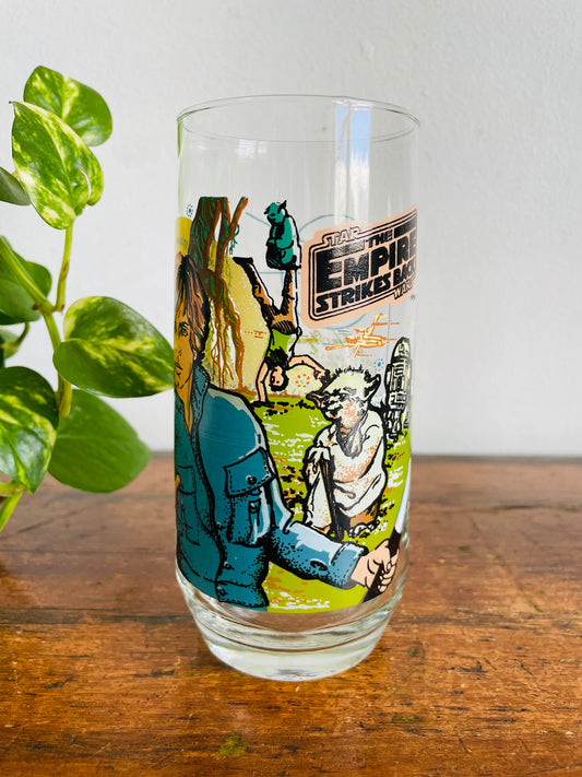 Vintage 1980 Star Wars The Empire Strikes Back Luke Skywalker & Yoda Collector Series Drinking Glass - Burger King & Coca Cola