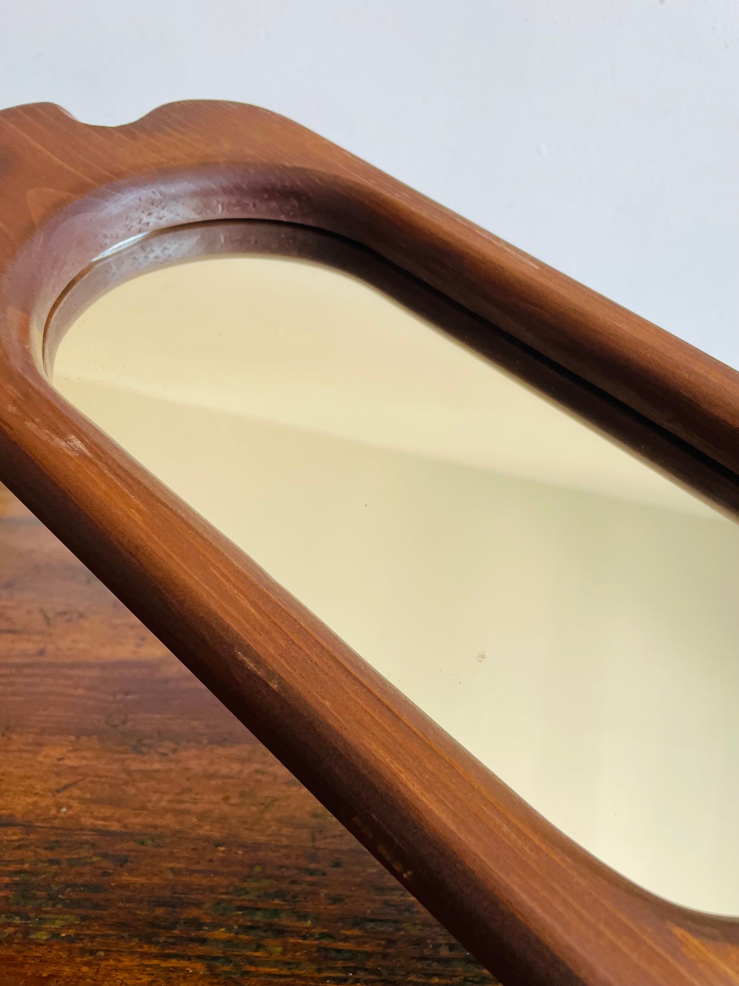 Vintage Organic Wavy Shaped Wood Mirror with Shelf Ledge #2 - 2 Feet Long - No Shipping