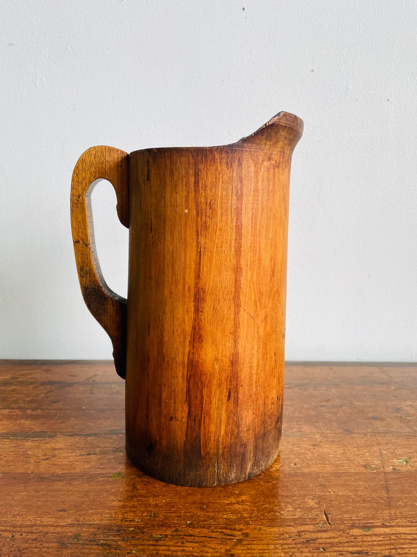 Vintage Wood Quart Treen Noggin Pitcher Water Jug with Handle - Newmarket, Ontario, Canada - Hollowed Out Tree Trunk