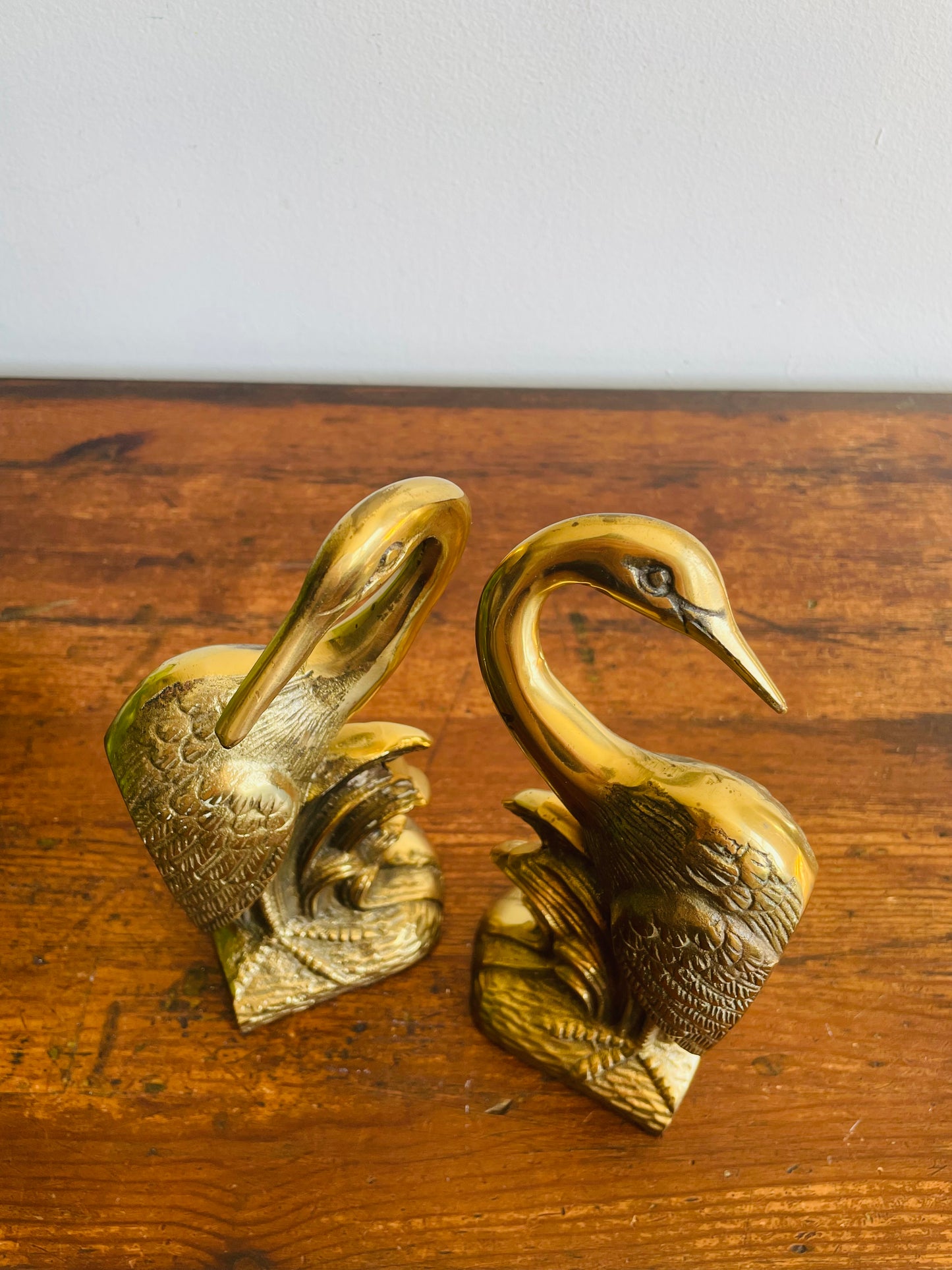 Solid Brass Heron or Crane Bird Bookends - Set of 2 - 1991 Made in Korea