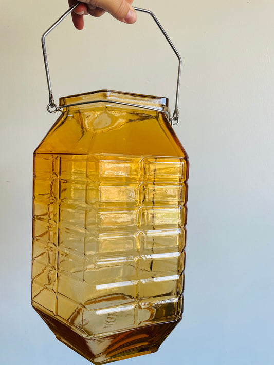 Giant Orange Glass Jar with Metal Handle - Makes a Great Vase, Lantern, or Tall Candy Dish!