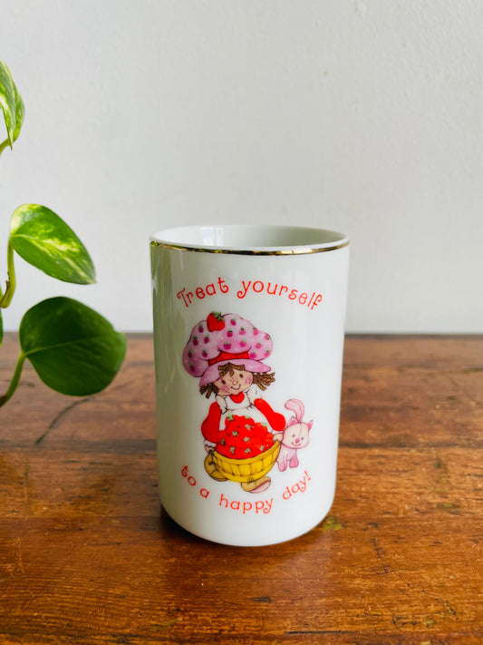 Vintage 1980s Strawberry Shortcake Fine Porcelain Cup - American Greetings Corp. Cleveland Ohio - Made in Japan - Treat Yourself to a Happy Day