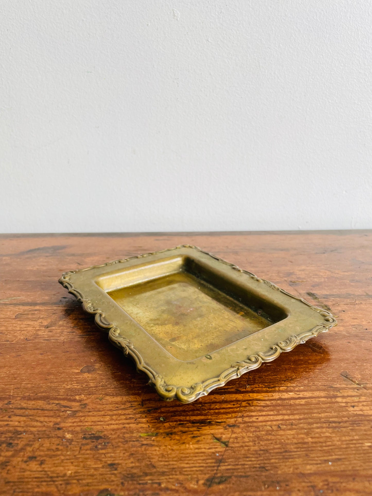 Brass Tray Dish with Ornate Design Around Rim - Great for Business Cards, Soap, Jewellery, Etc.