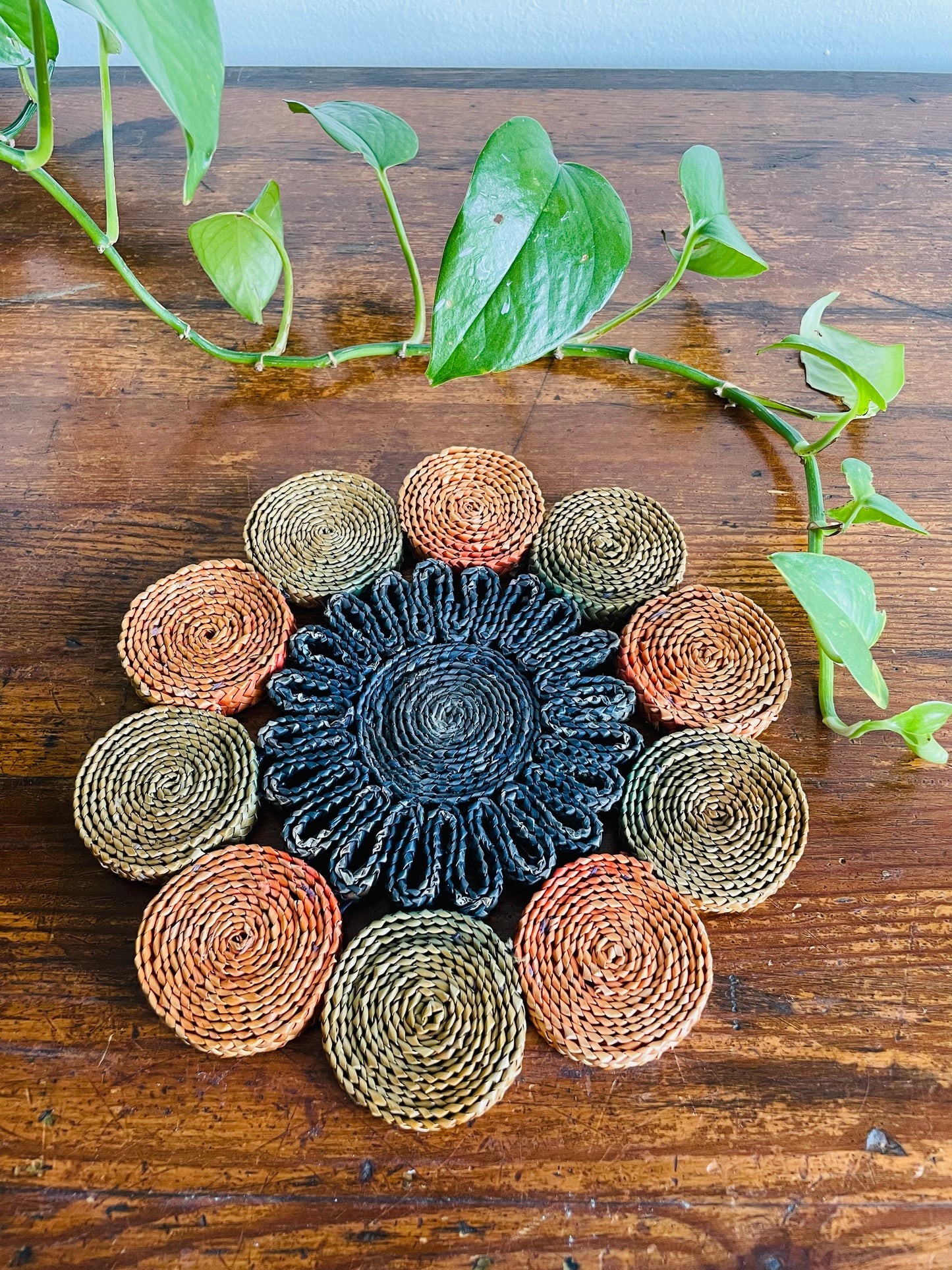 Colourful Woven Straw Trivet