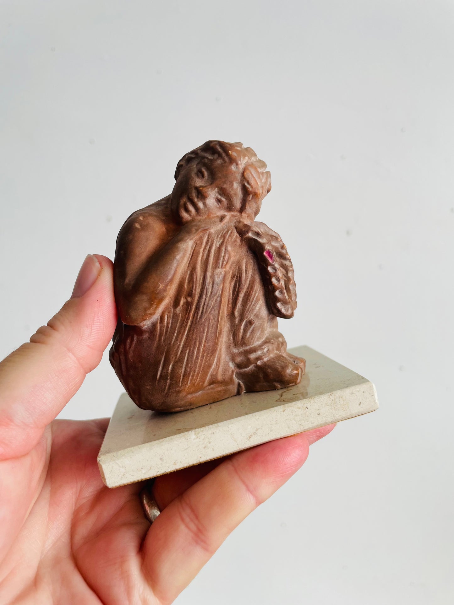 Vintage Tanagra Terracotta Clay Sculpture of Little Sleeping Girl - Greek Statuette - Hand-Patinated Reproduction from Mold Made from Impression of Original Exhibited at the Louvre