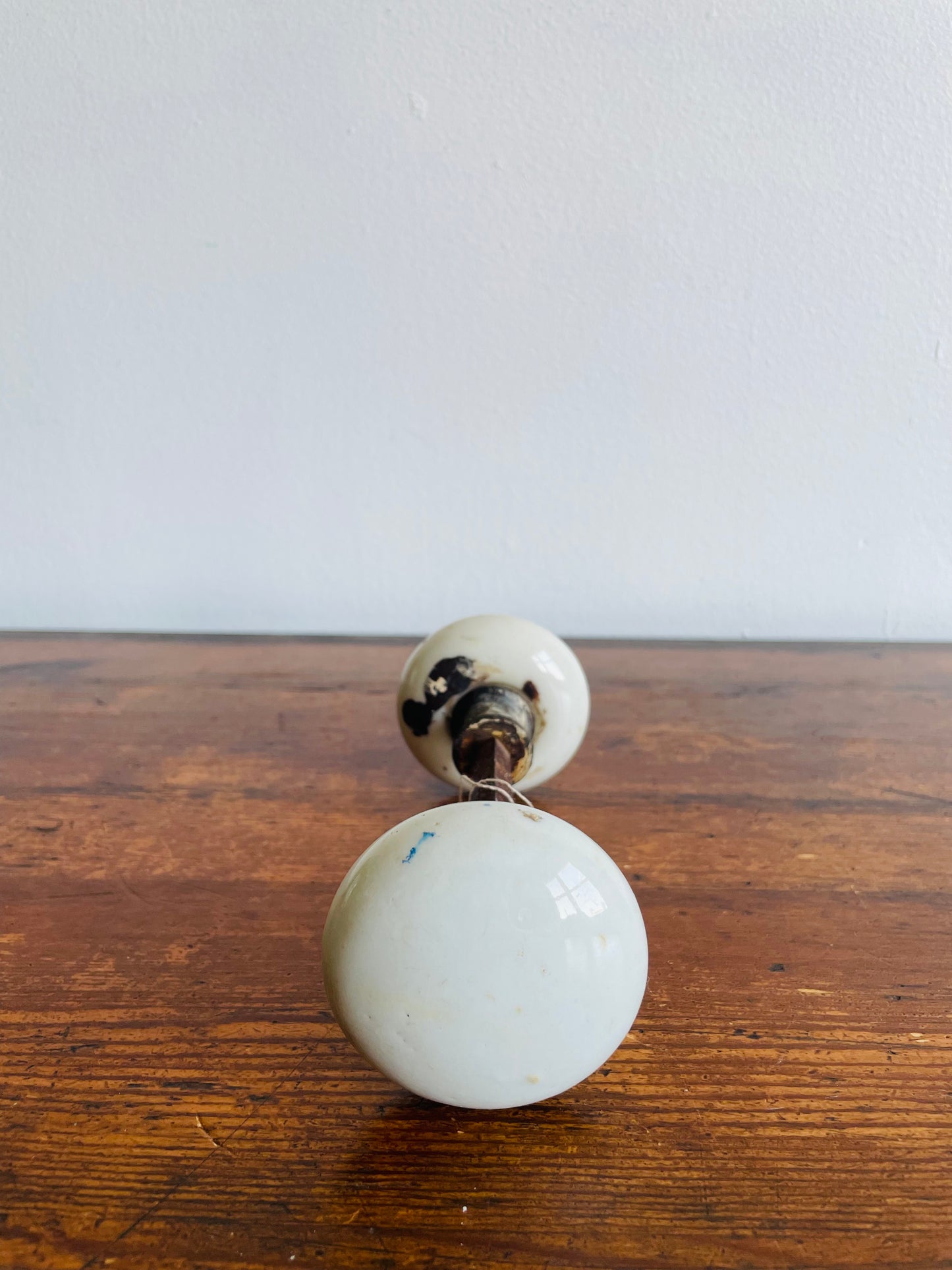 White Porcelain Door Knob Set with Connecting Spindle Shaft #6