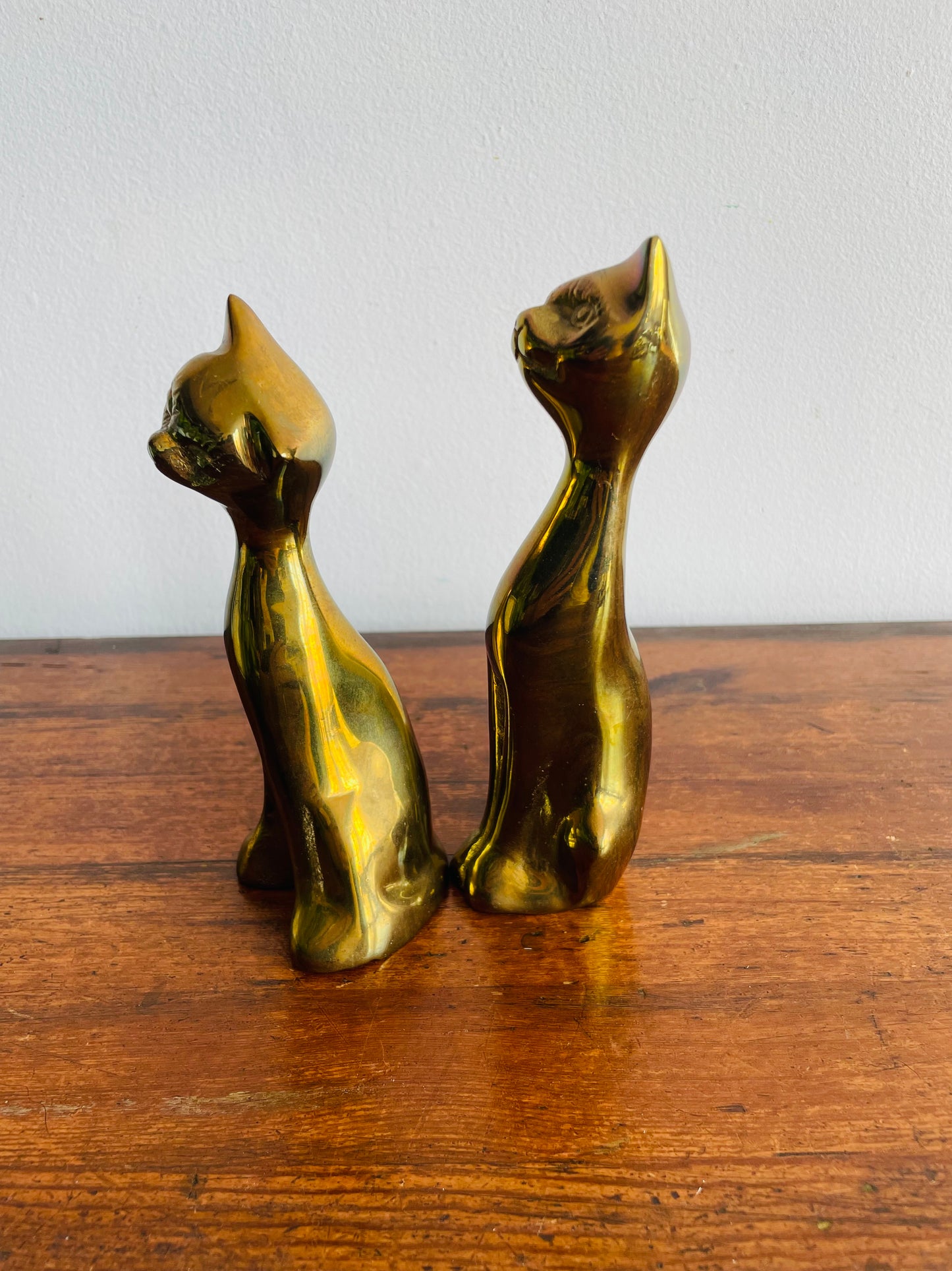 Solid Brass Tall Cat Figurines - Made in Korea - Set of 2