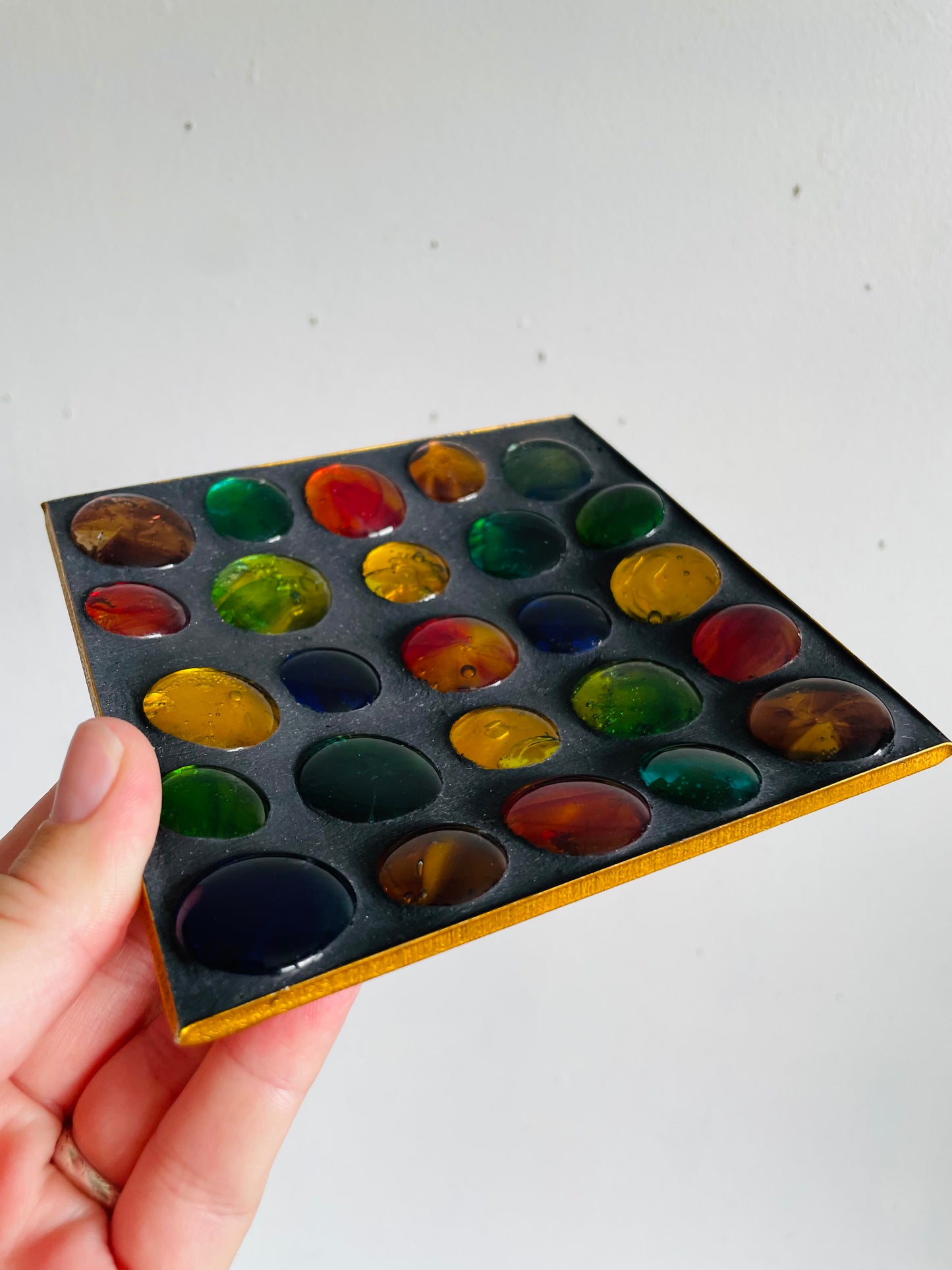 Vintage 1960s Multicoloured Glass Cabochon Pebble Catchall Trinket Dish