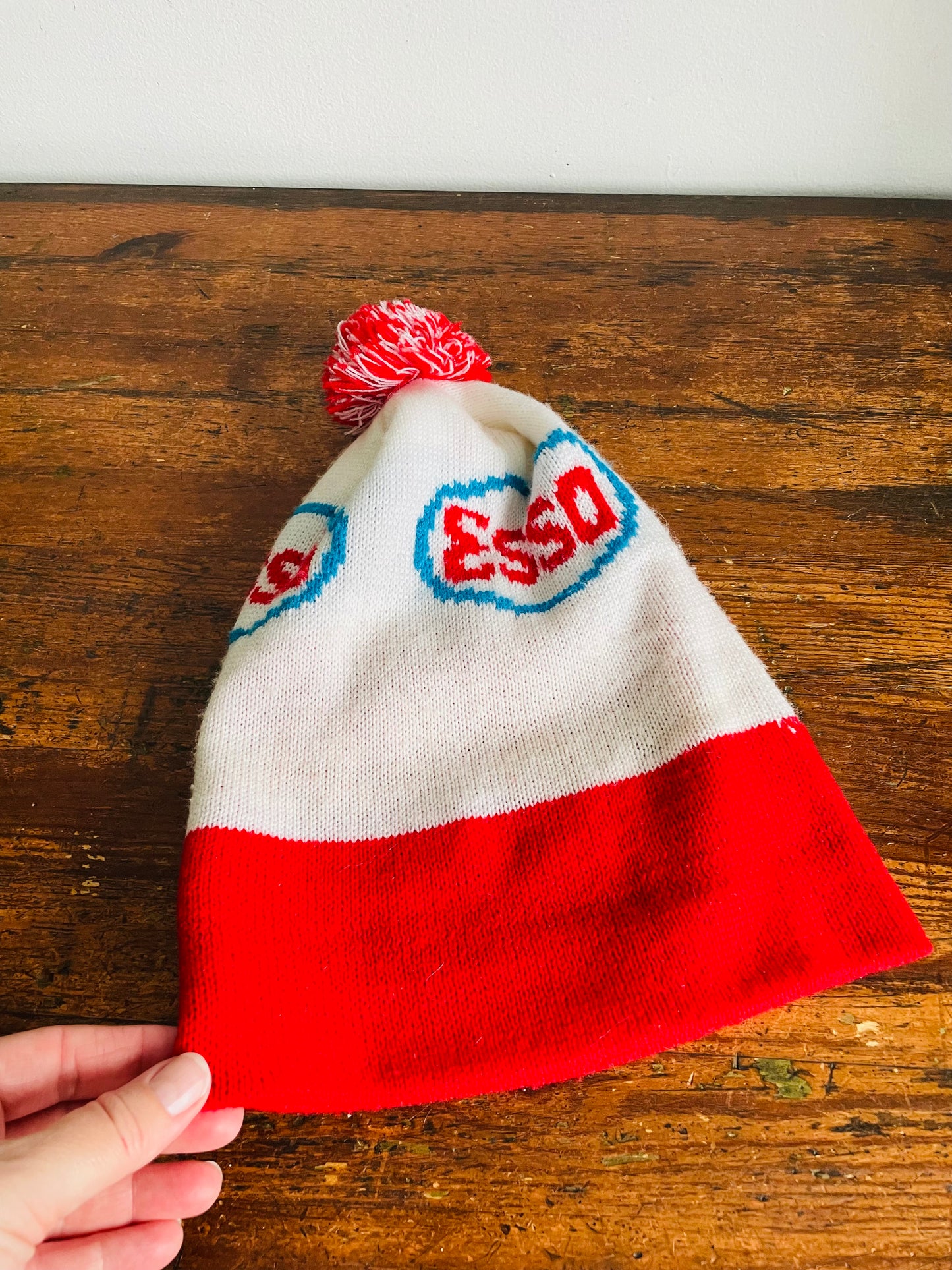 Vintage Esso Oil Gas Winter Toque Hat with Pompom