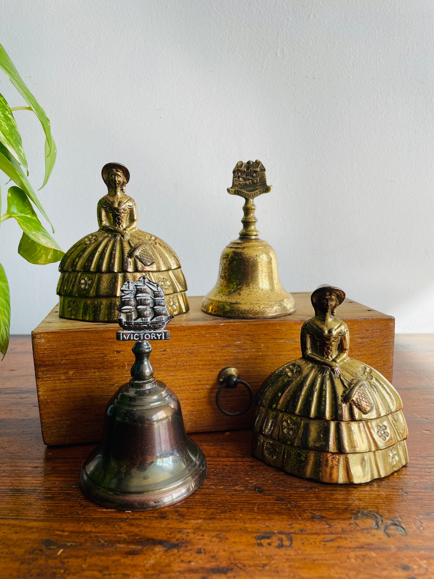 Solid Brass Bell with Victorian Lady in Floral Dress # 2 - Made in England