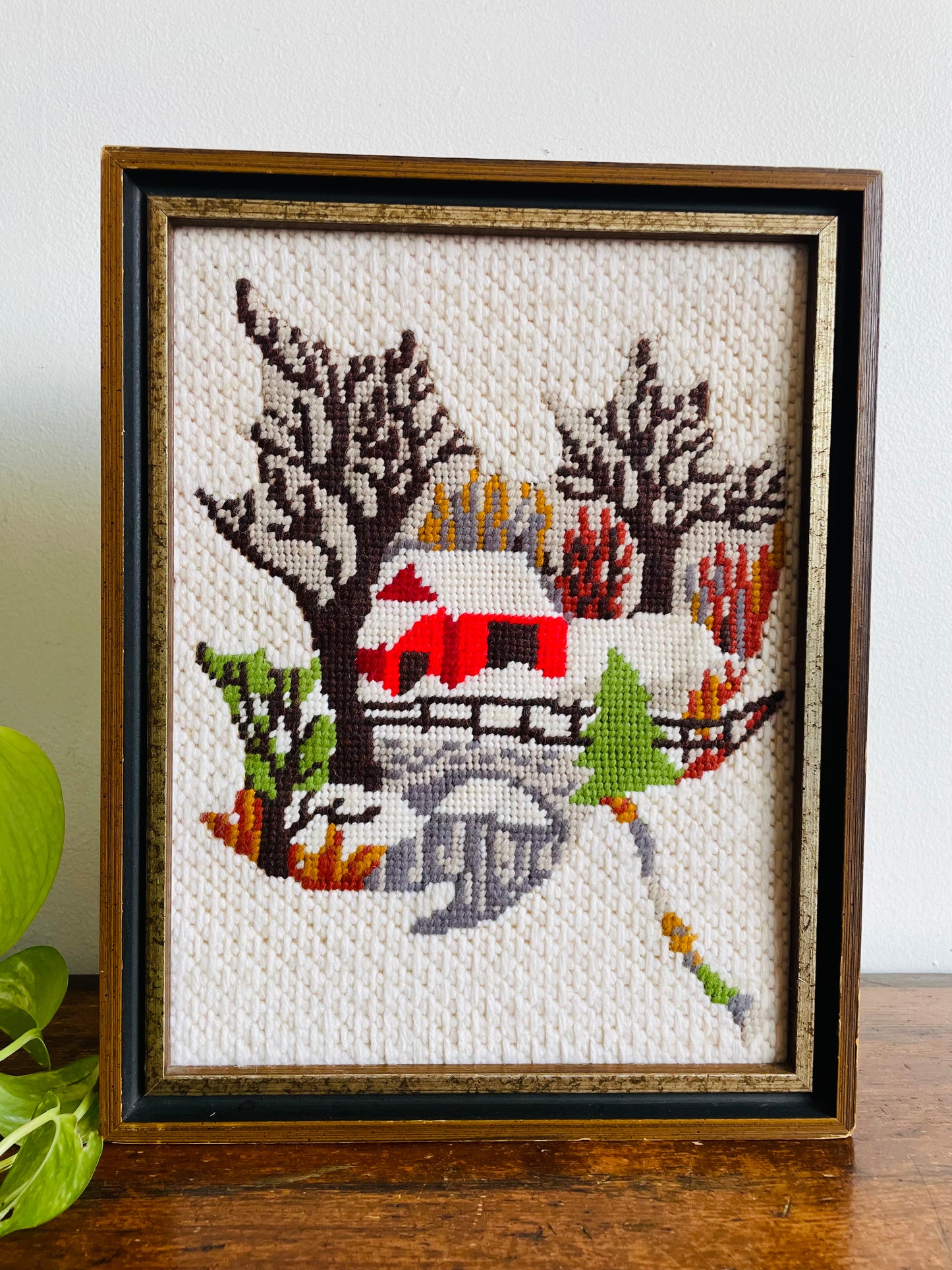 Cozy Red Cabin & Covered Bridge Embroidery Picture