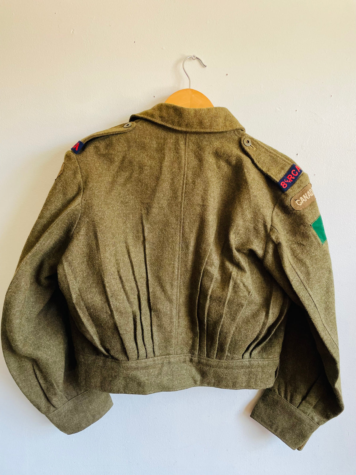 Vintage WW2 1943 Battle Dress Blouse Serge Wool Shirt - Size 6 - 8 LAA RCA - 8th Light Anti-Aircraft Regiment - Royal Canadian Artillery - Made by Hyde Park Clothes Limited Montreal