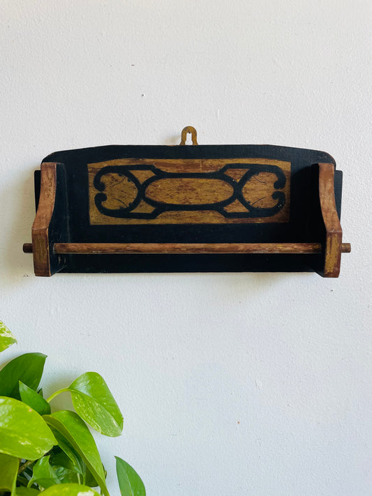 Vintage Handmade Carved Wood Kitchen Dishcloth or Hand Towel Rack - Could Also Hang Necklaces!