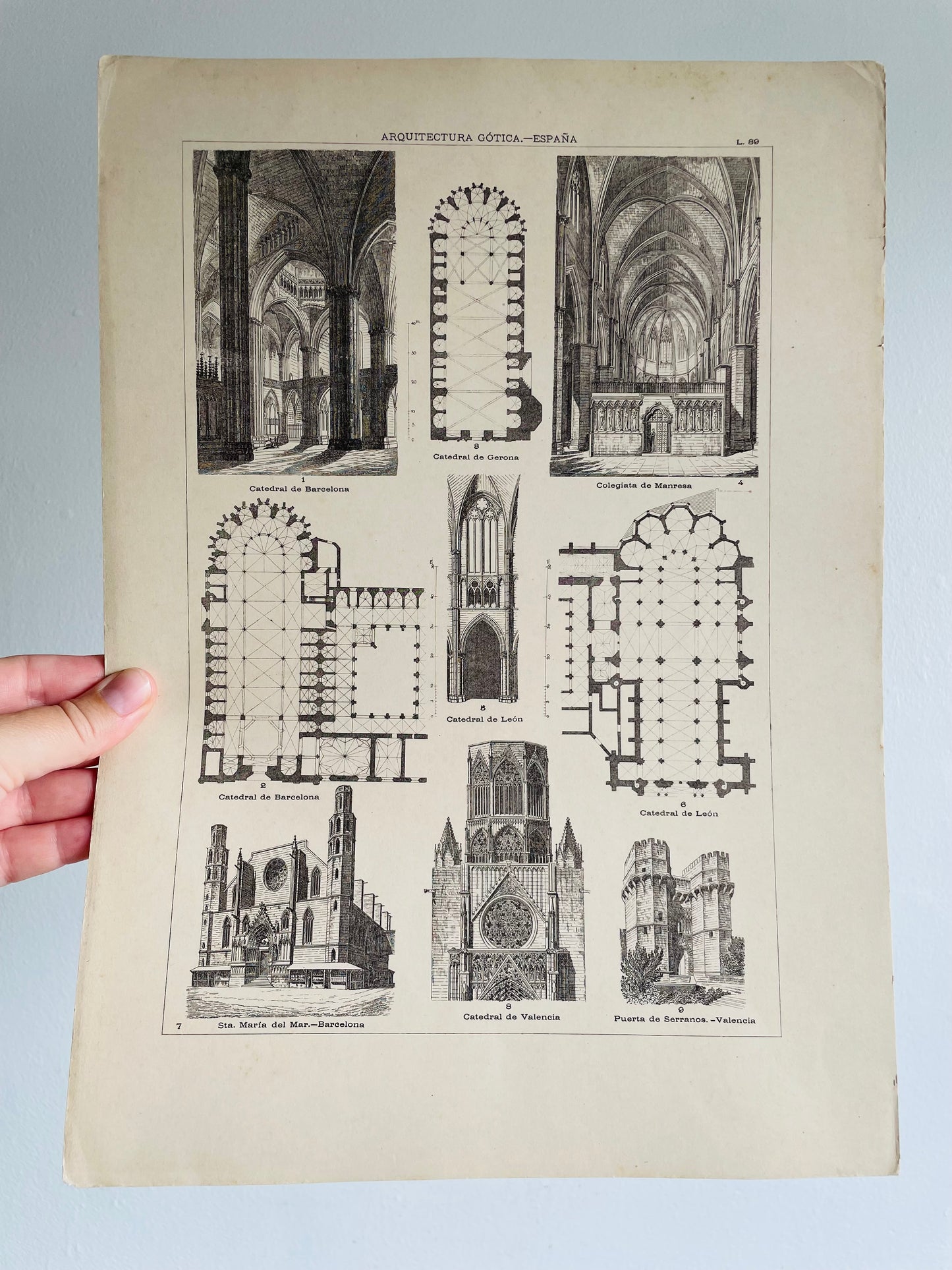 Gothic Architecture of Spain Page Print from Book # 1 - Found in Lisbon, Portugal