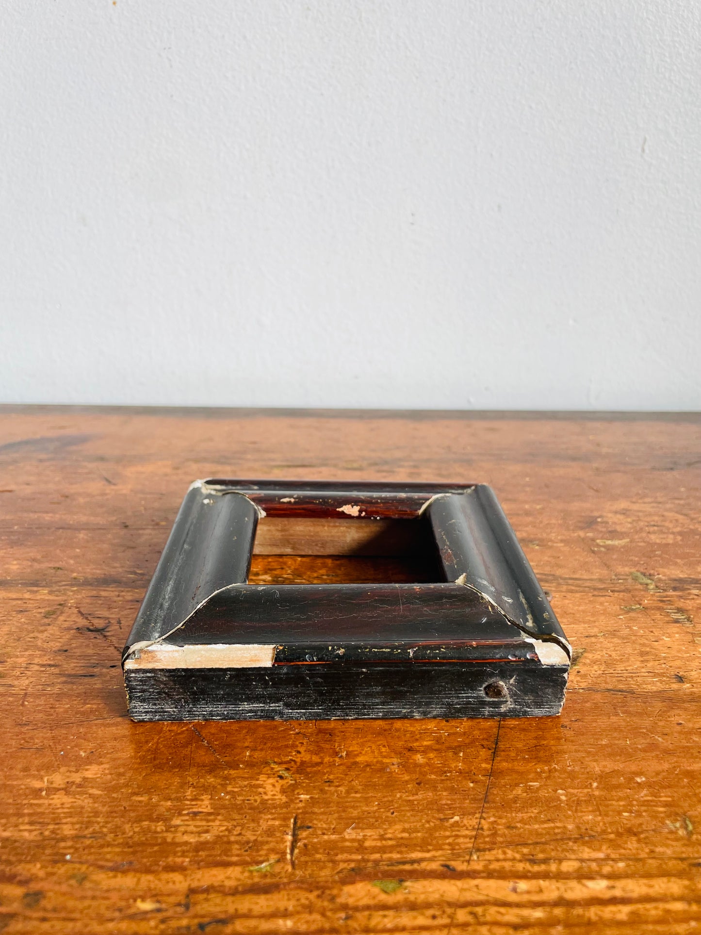 Vintage Very Old & Chippy Petite Wood Shadowbox Frame with Beautiful Aged Patina - 1.6" x 2.6" Photo Size