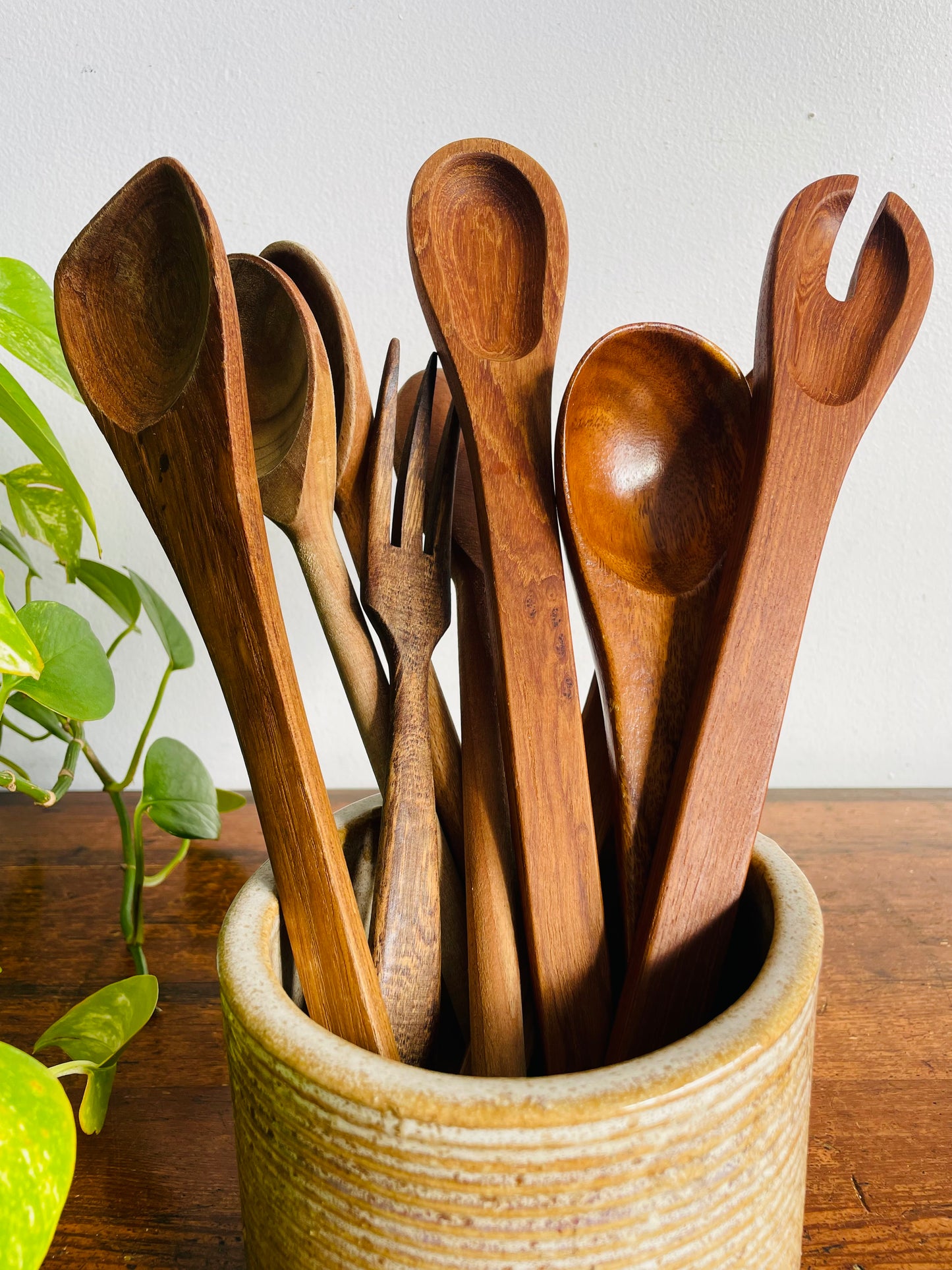 Vintage Collection of Wood Spoons & Serving Utensils - Includes 9 Pieces - Great for Kitchen or Staging!