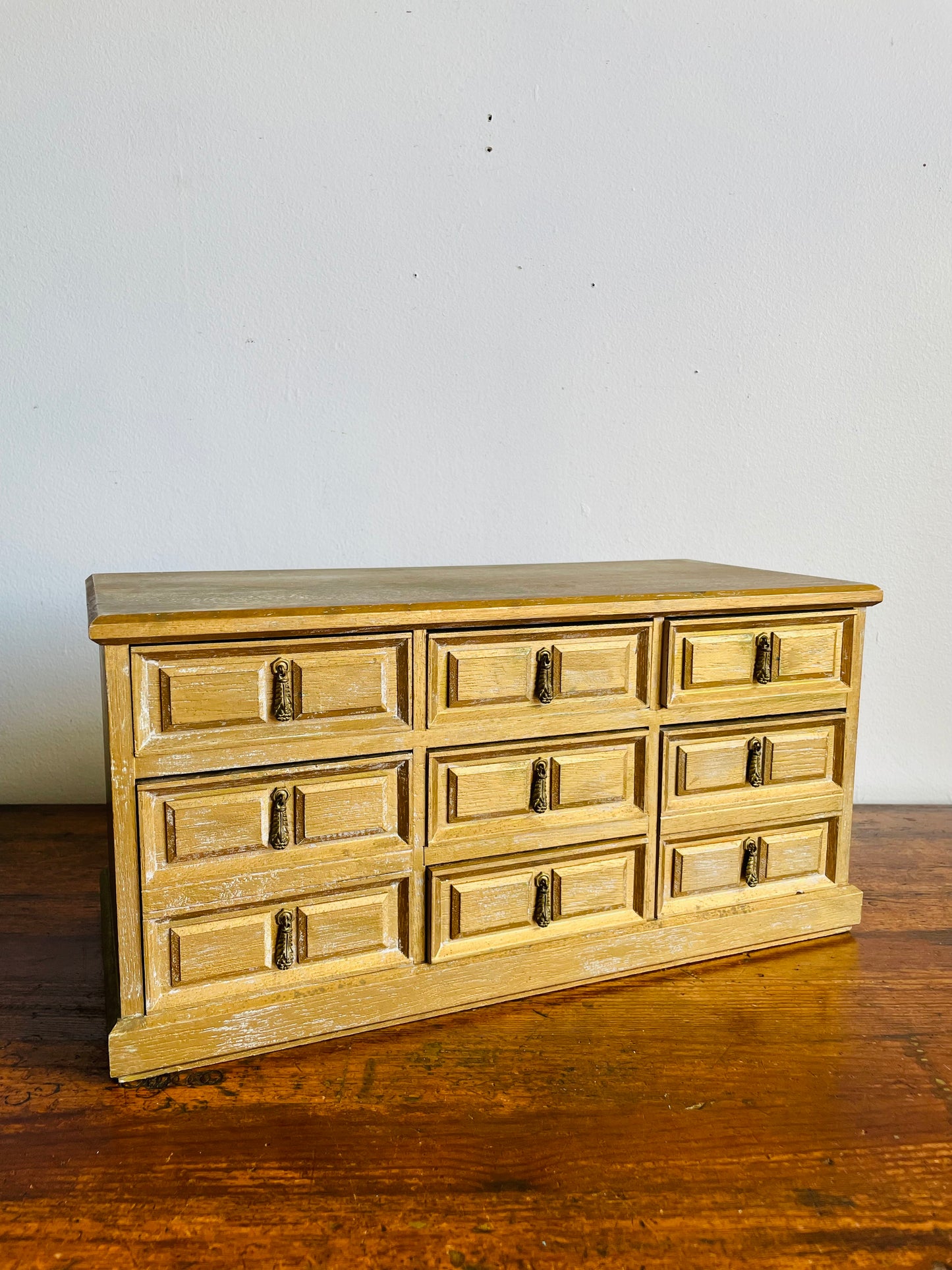 Large Wood Jewellery Box Shaped Like a Dresser with Felt Lined Drawers & Brass Pull Handles - Also Great for Office Supplies, Beads, Crafting, Etc.