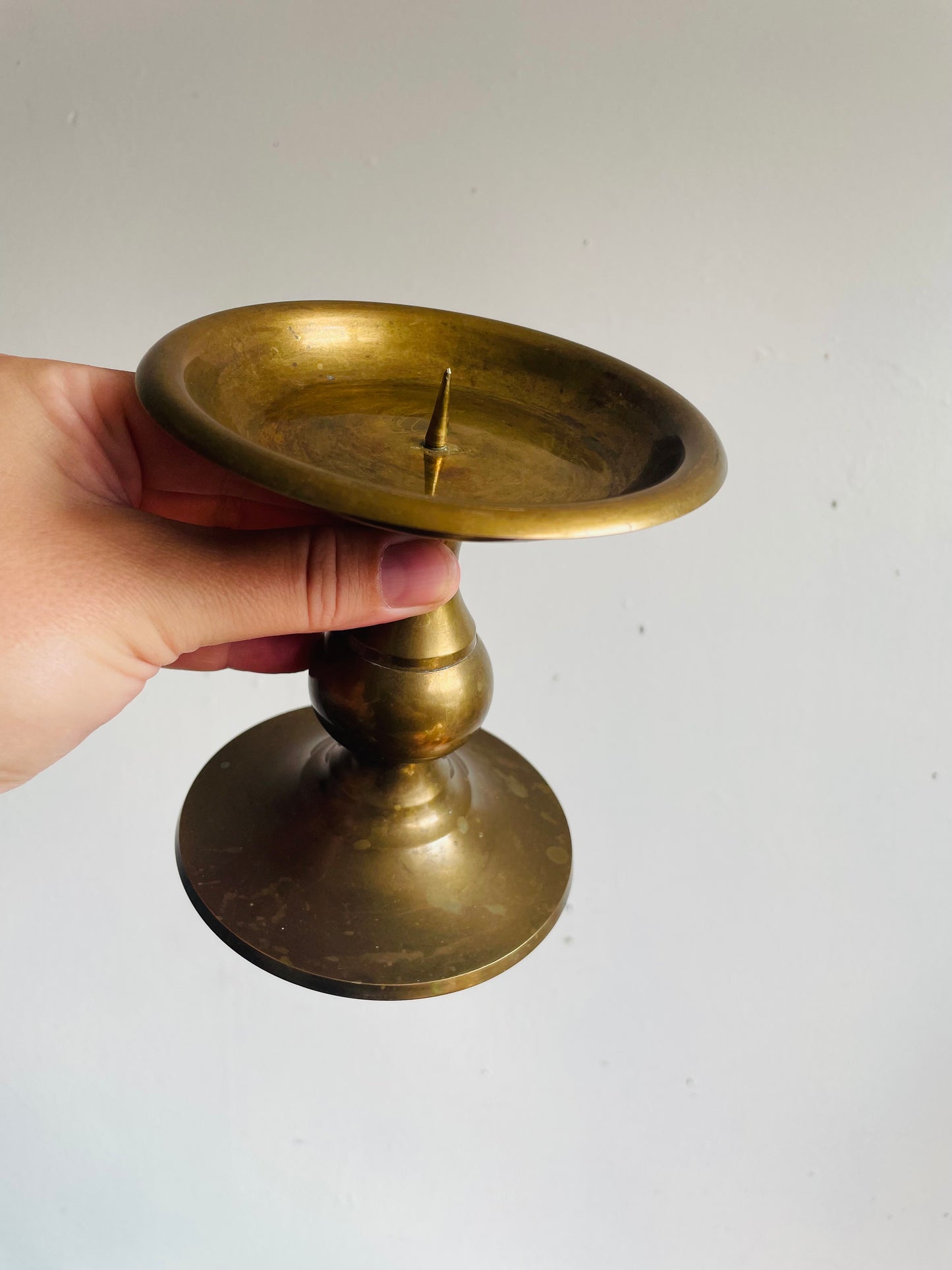 Vintage RIH Solid Brass 4.75" Pillar Candle Holder with Spike - Made in India