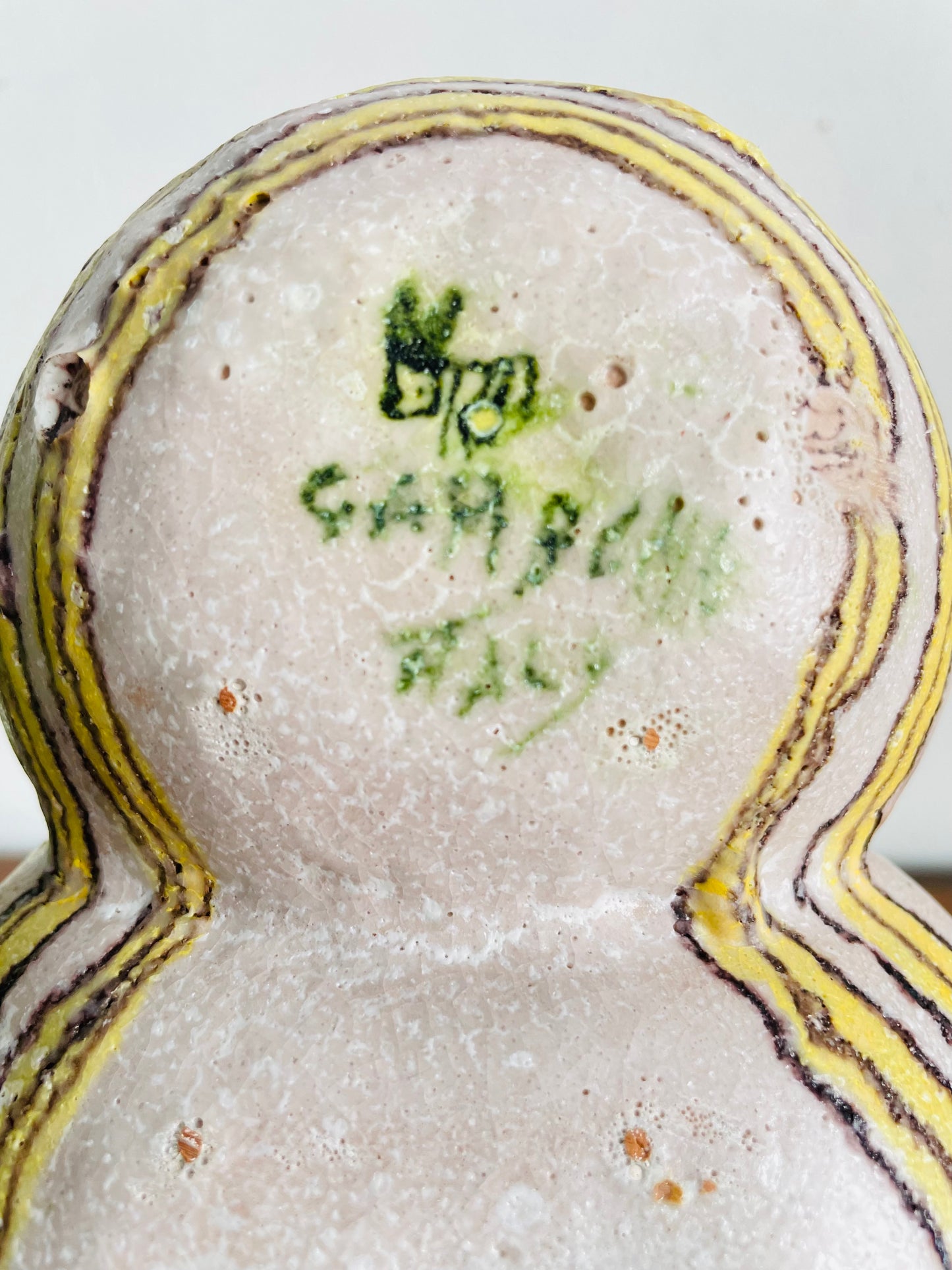 Vintage Mid-Century 1950s Guido Gambone (1909-1969) Ceramic Pottery Divided Bowl Double Dish - La Terrena, Florence - Made in Italy - Donkey Mark - Signed - Modern Abstract Style