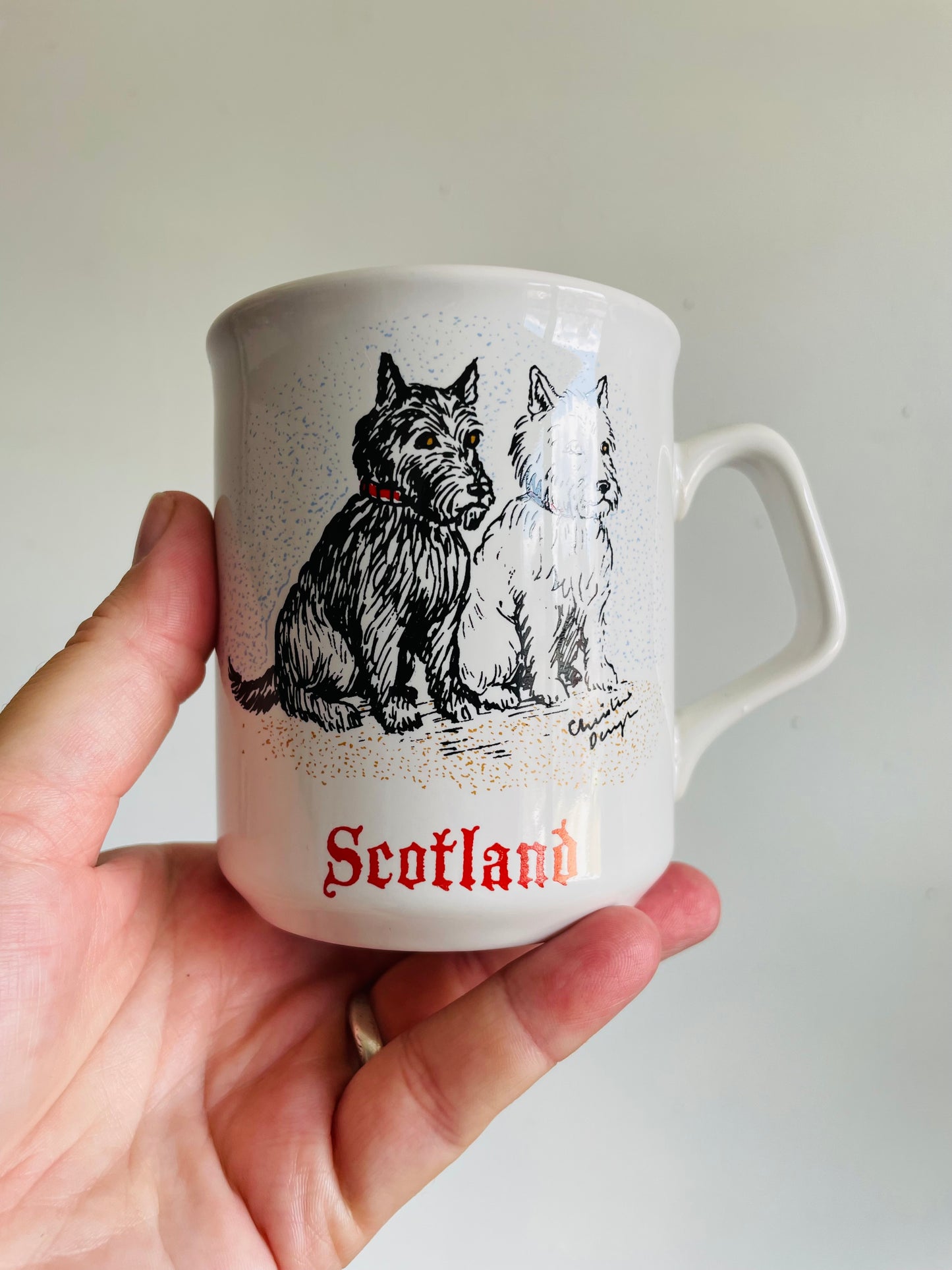 White Scotland Mug with Scottish Terrier Dogs - Tams Made in England