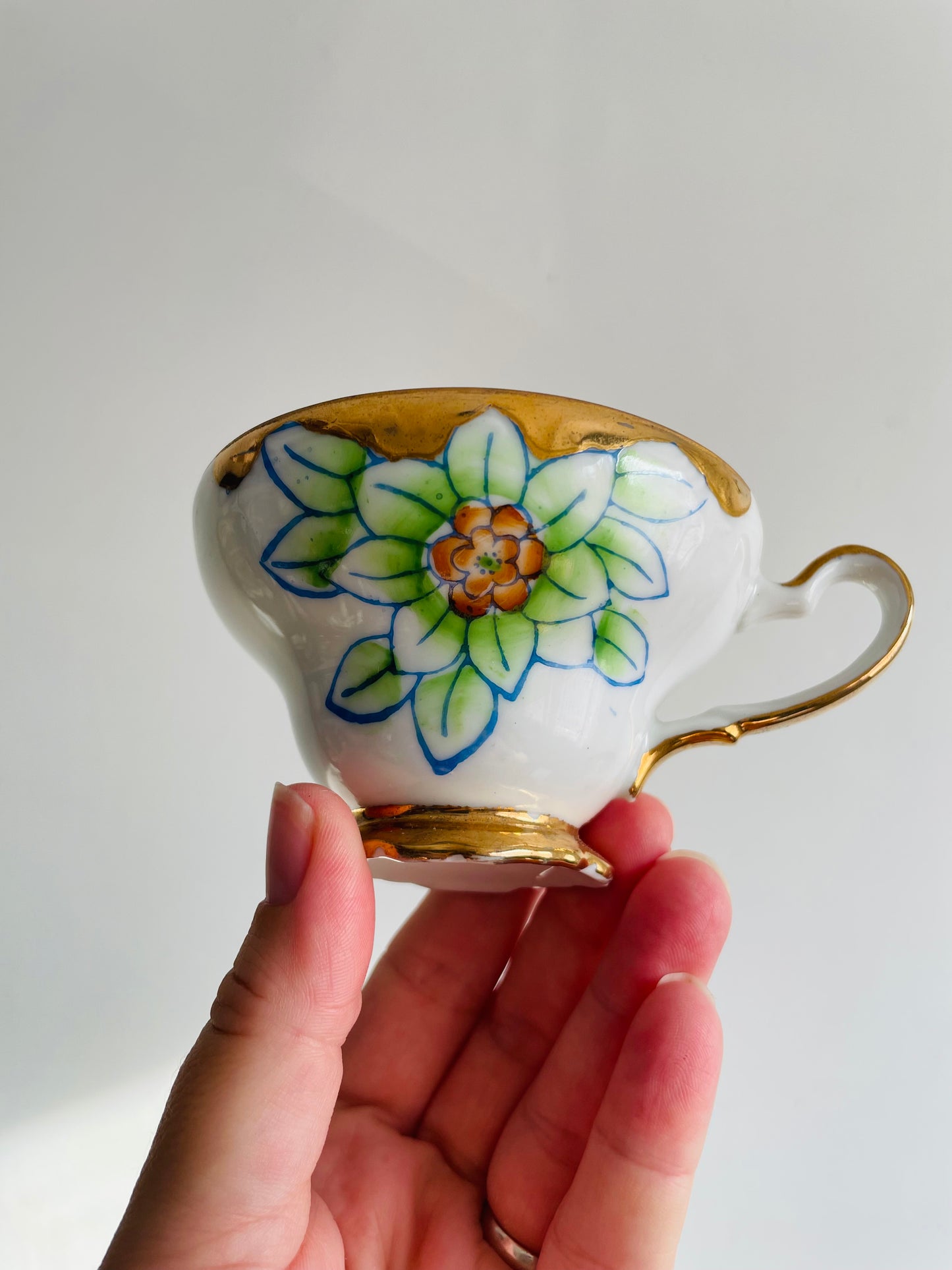 1940s Trimont China Hand Painted Gold & Flower Teacup & Saucer - Made in Occupied Japan