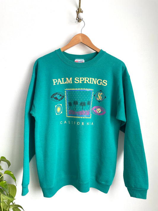 Palm Springs California Turquoise Green Crewneck Sweatshirt - Hanes Heavyweight - Men's Sizing