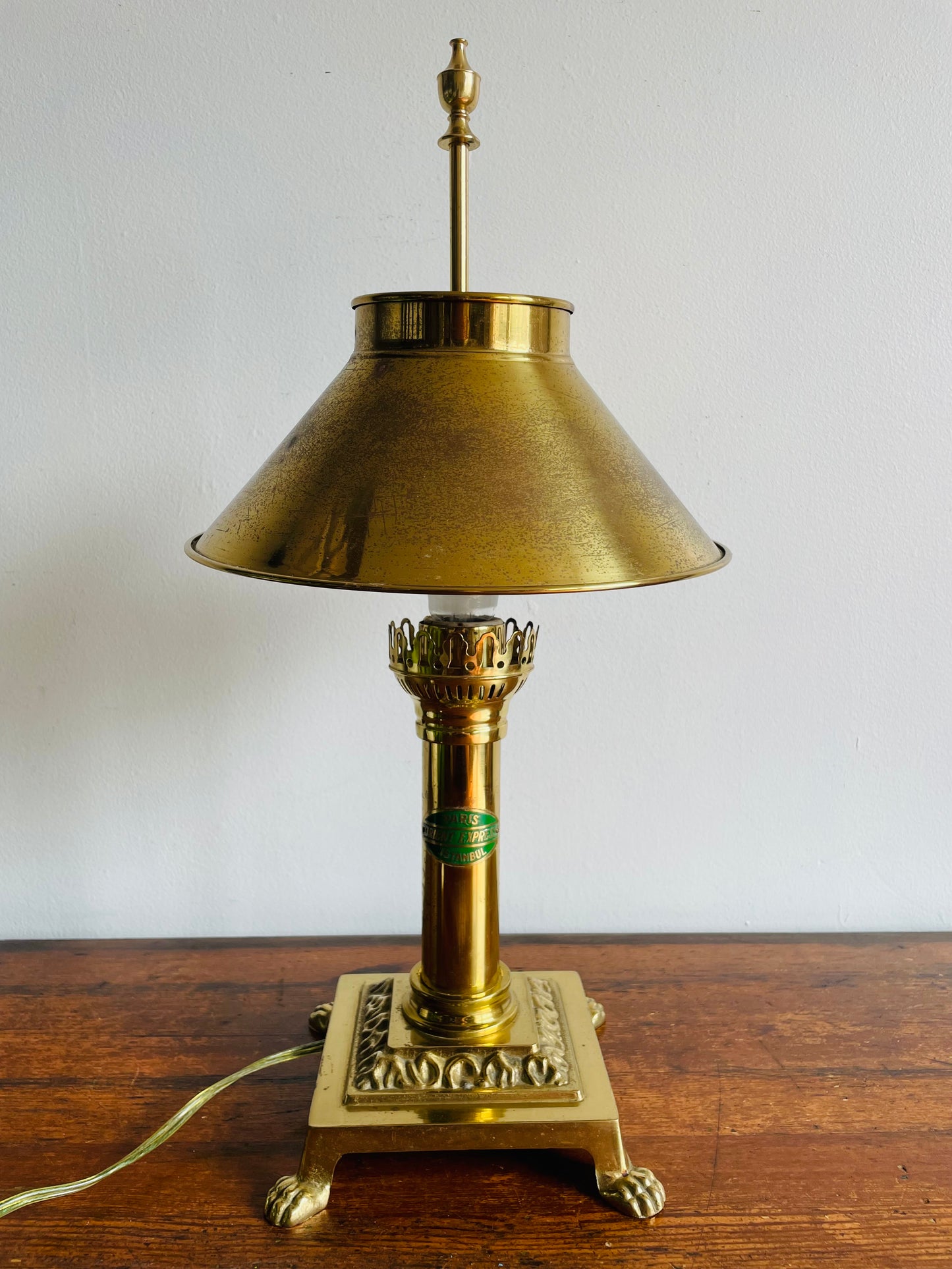 Solid Brass Orient Express Paris-Istanbul Table Lamp - Shade Can Adjust to Preferred Height