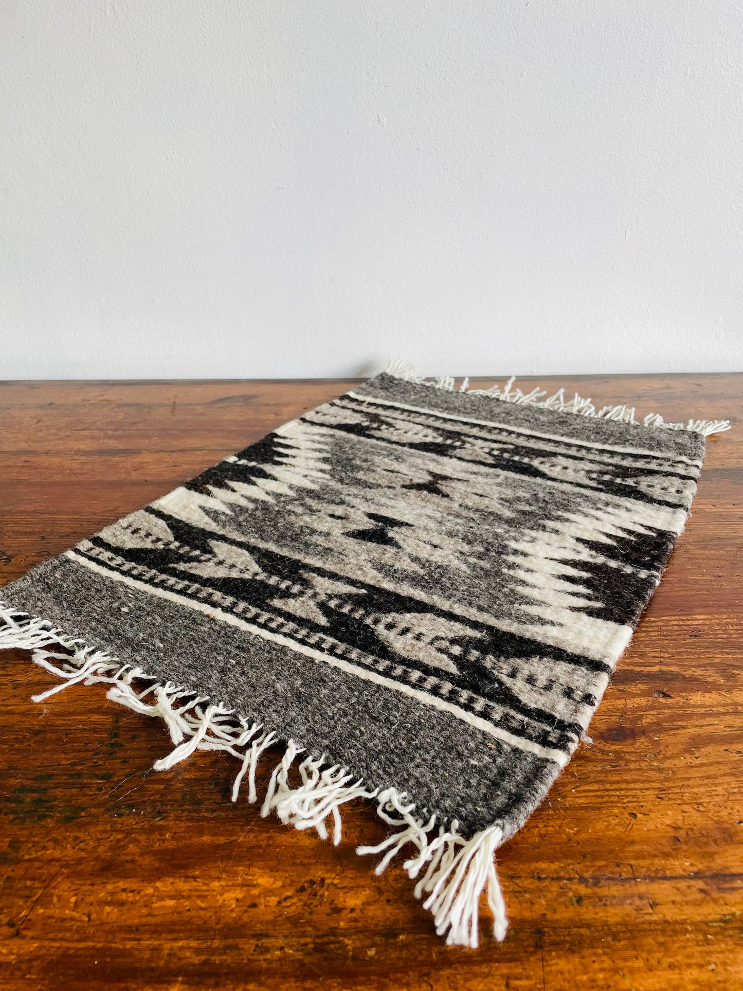 Mexican Woven Wool Placemat, Mini Runner, or Trivet Textile with Fringe