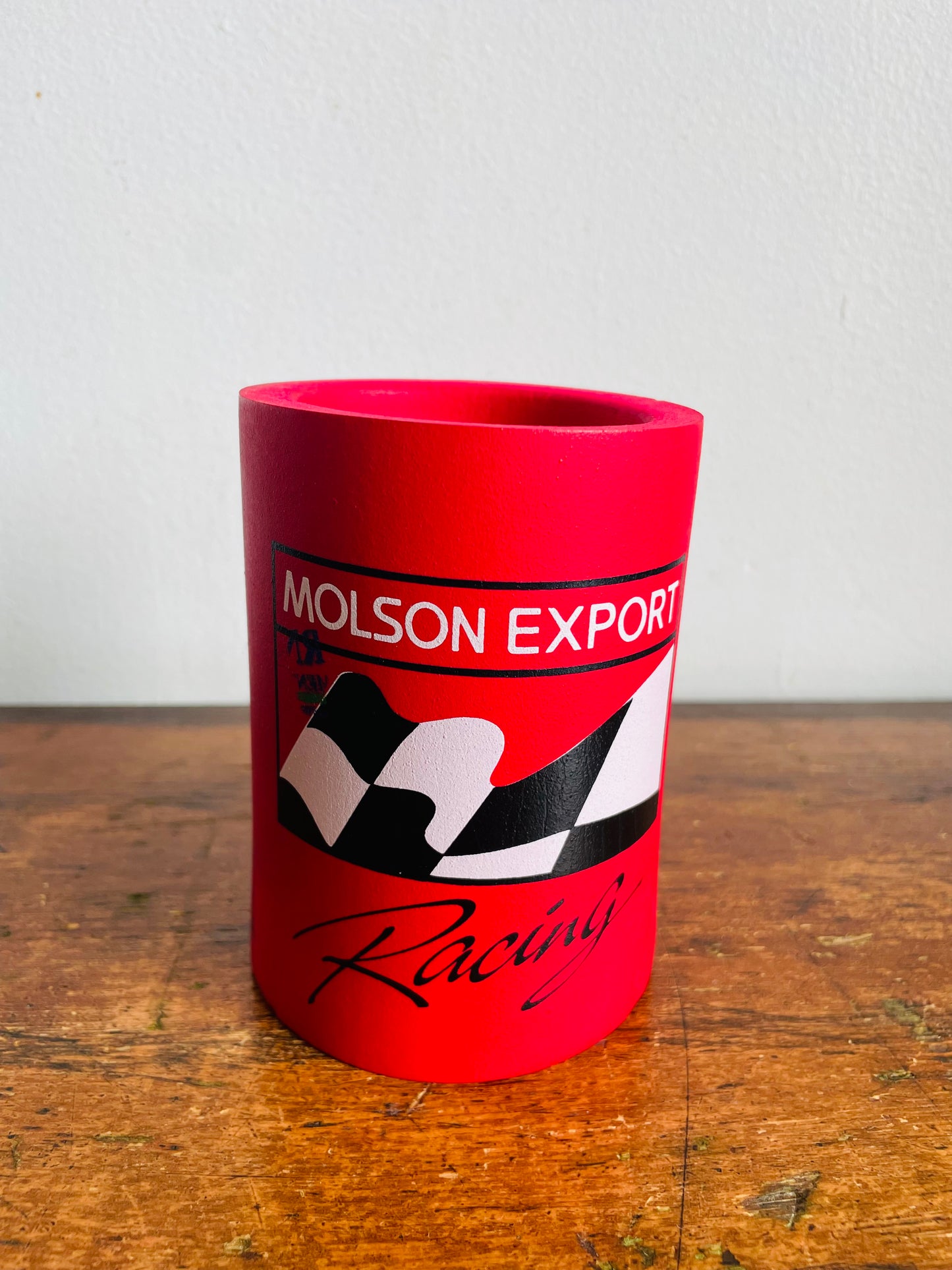 Vintage Molson Export Racing Red Drink Sleeve Cozy / Koozie - Insulated Can Holder - Arctic Kup Brand Made in Canada