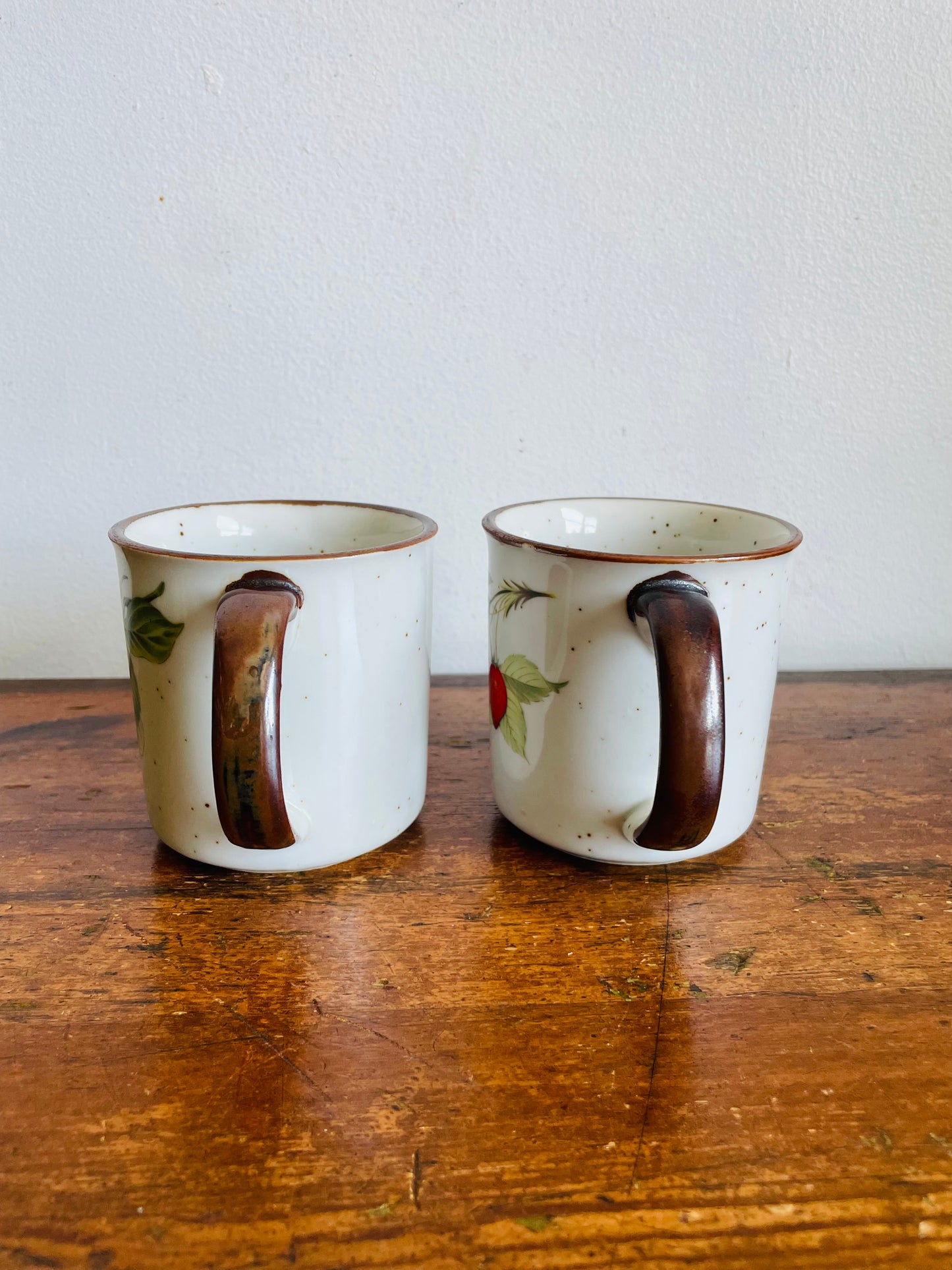 Vintage Speckled Fruit Mugs with Strawberries & Lemons - Made in Japan - Set of 2