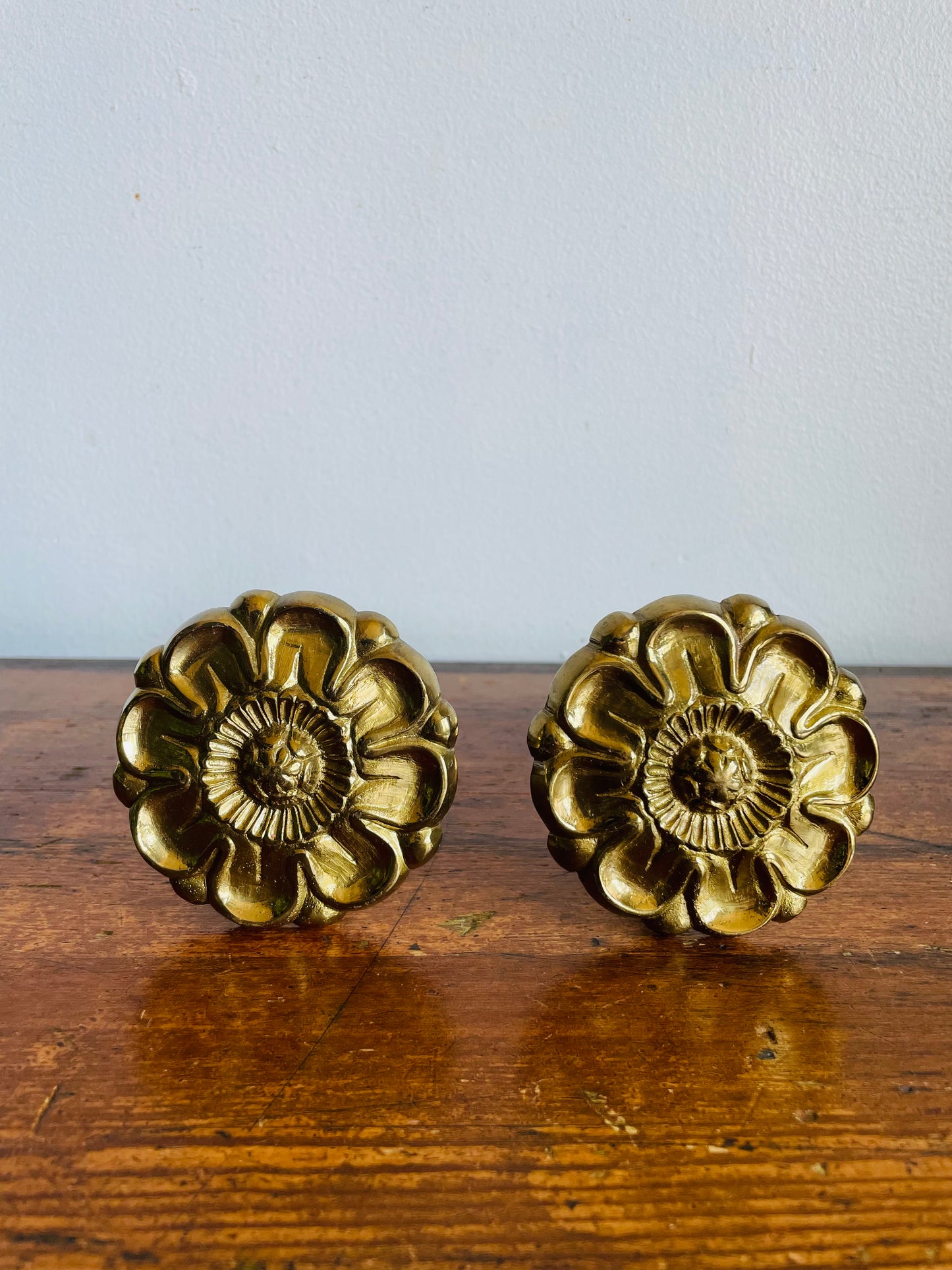 Vintage Pair of Ornate Brass Floral Curtain Tiebacks / Holdbacks or Wall Hook Decor - Set of 2