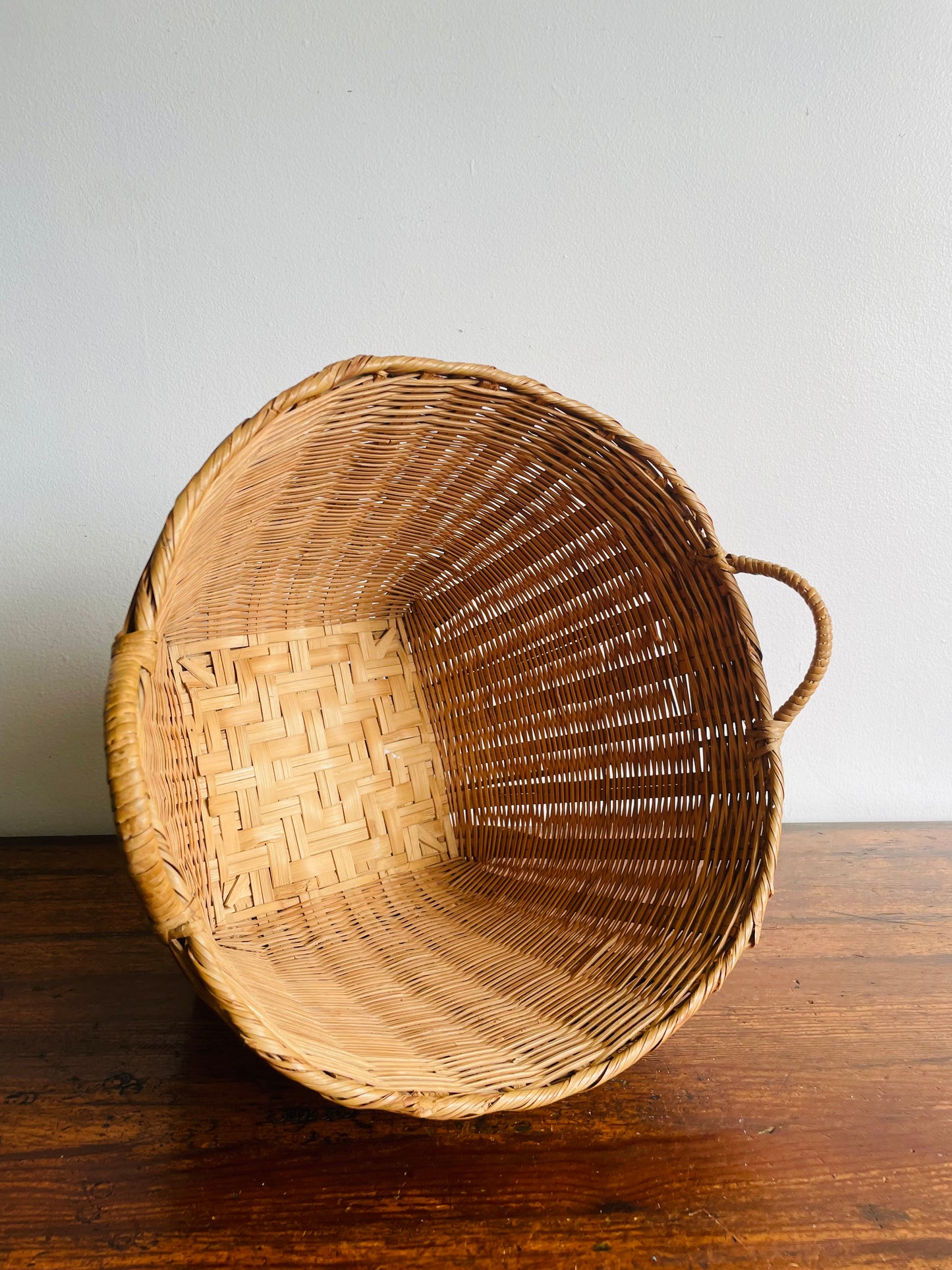 Large Wicker & Bamboo Square Base Basket with Handles - Makes a Great Plant Holder!