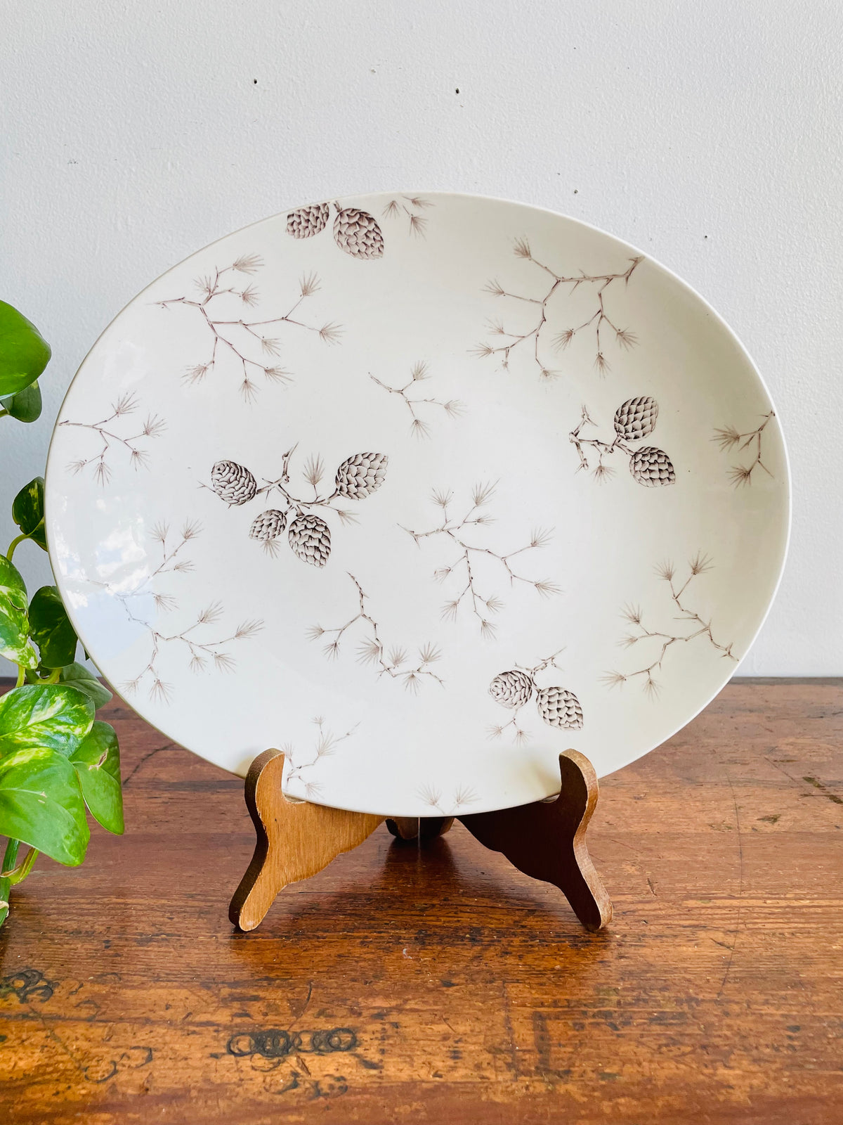 Vintage Wood & Sons "North Woods" Pattern Serving Platter Plate with Pinecone Design - Engraved by Hand - Made in England