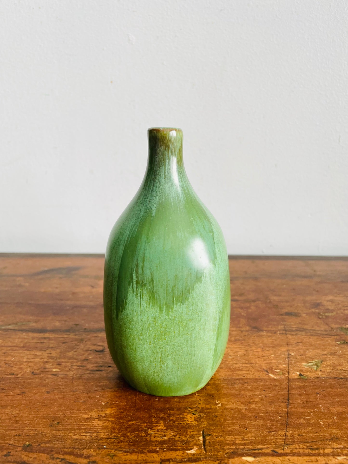 Vintage Mid-Century Modern Huronia Pottery Ltd. Acid Green Glazed Bud Vase - Made in Canada