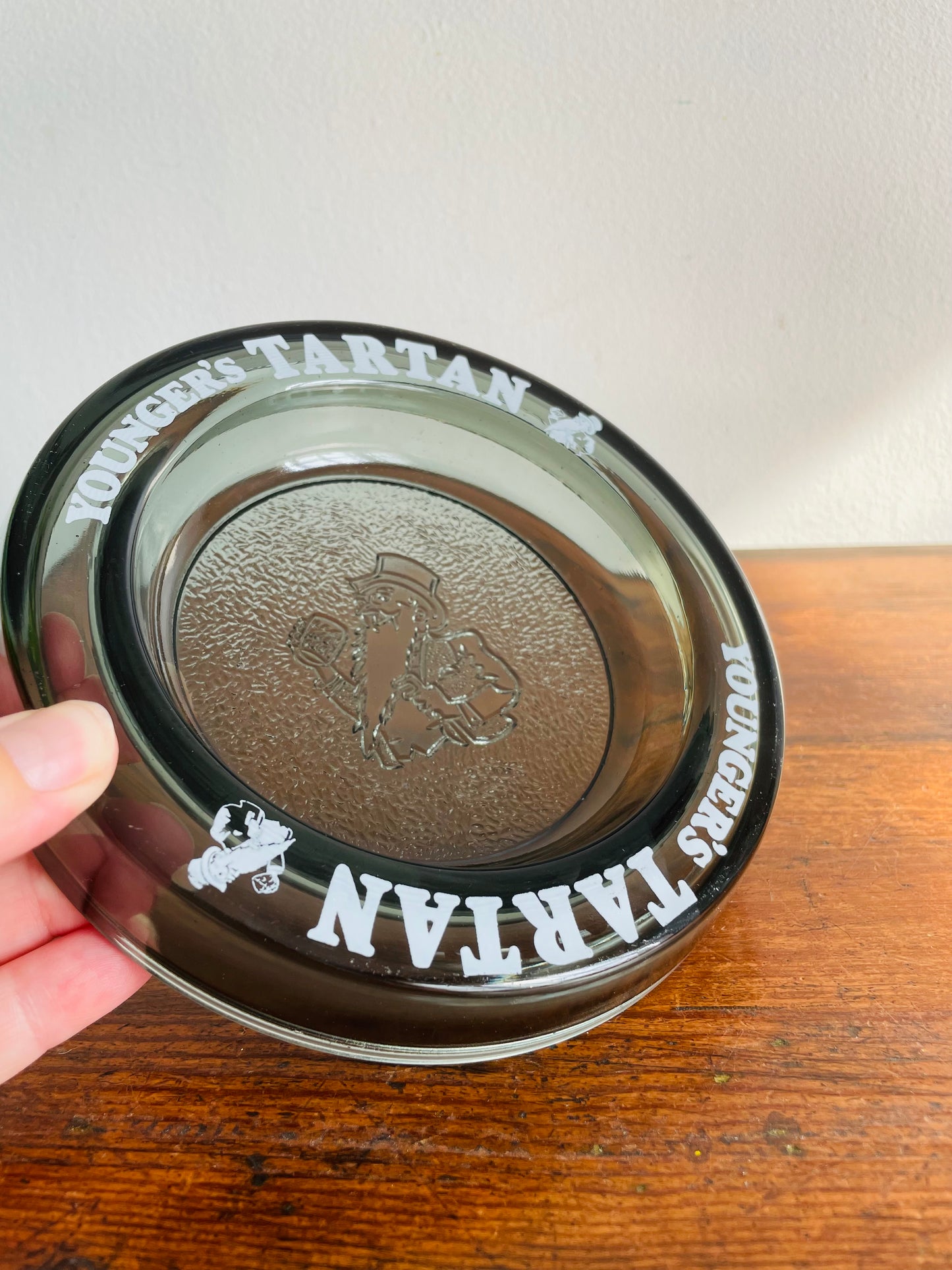 Younger's Tartan Ale Smoked Black Glass Ashtray or Trinket Dish - Edinburgh, Scotland Brewery