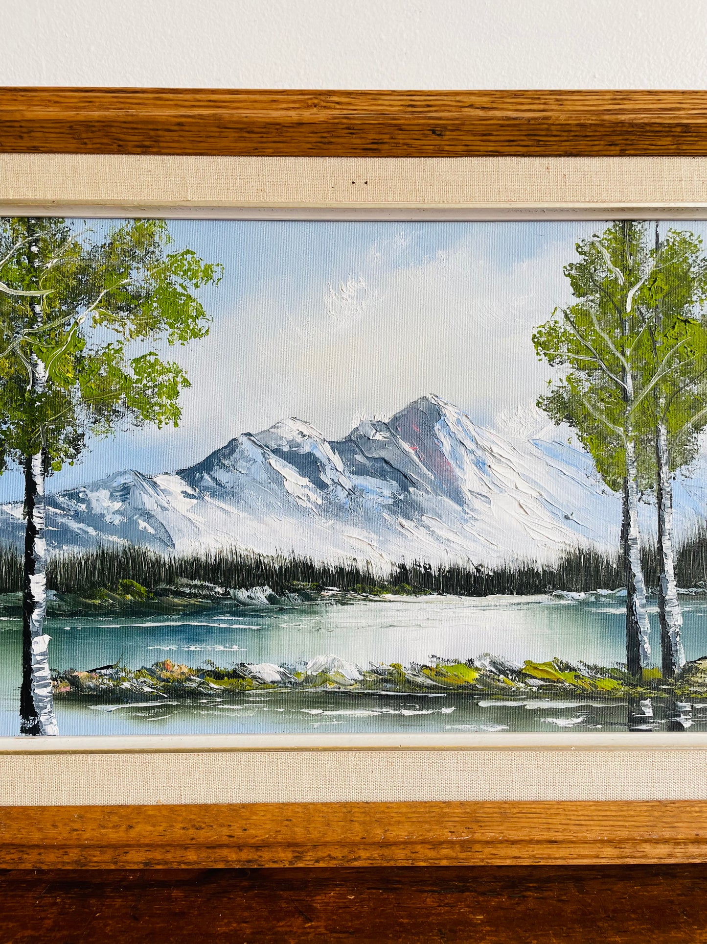 Original Art - Large Landscape Painting of Snowy Mountains Overlooking Lake - Artist Signed