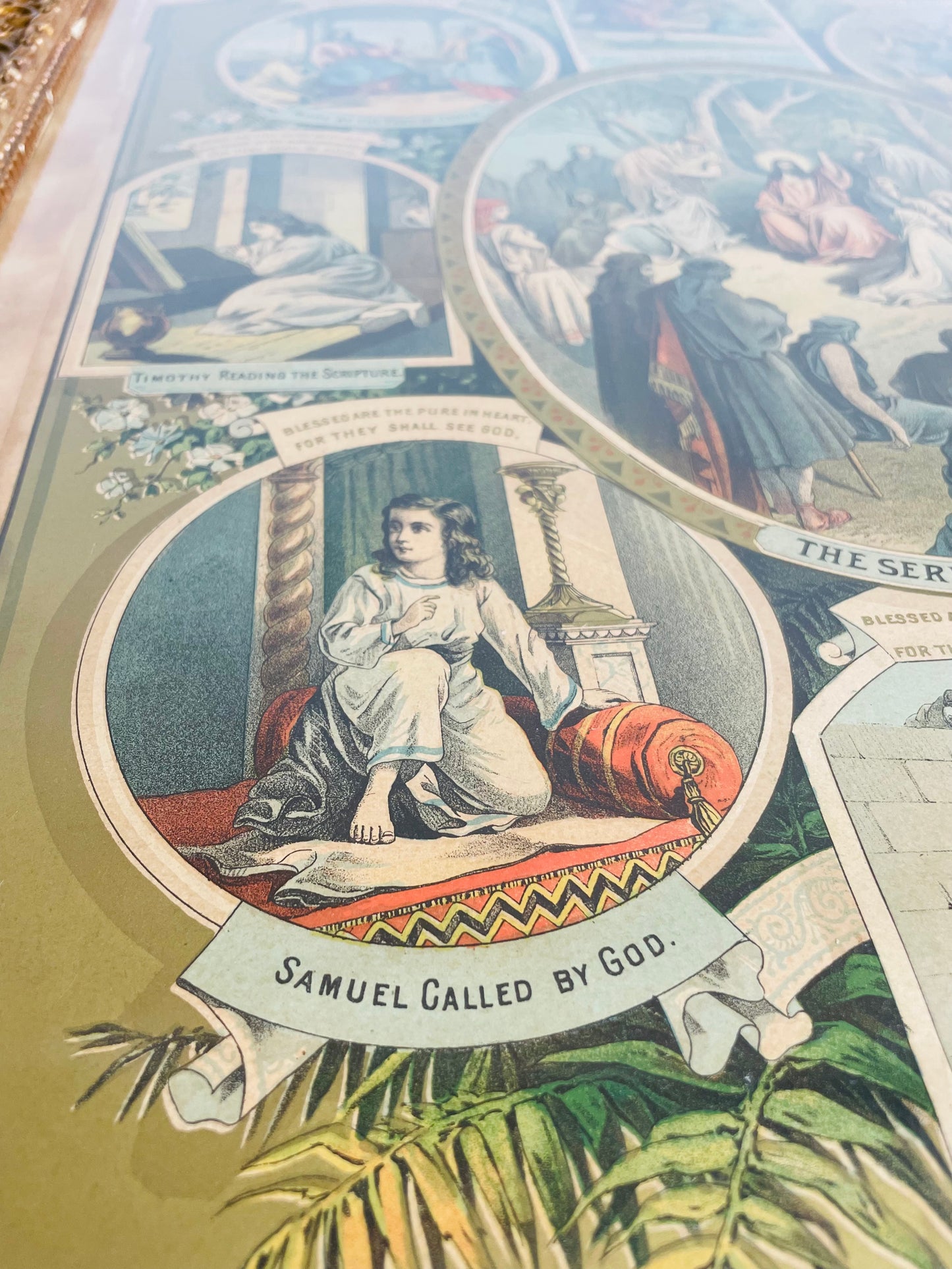 Antique 1800s The Beatitudes Chromolithograph with Bible Pictures Religious Print Picture by Martin Yauch (1882) - Found at Alberton Presbyterian Church - Once Owned by David Richardson from Ancaster, Ontario
