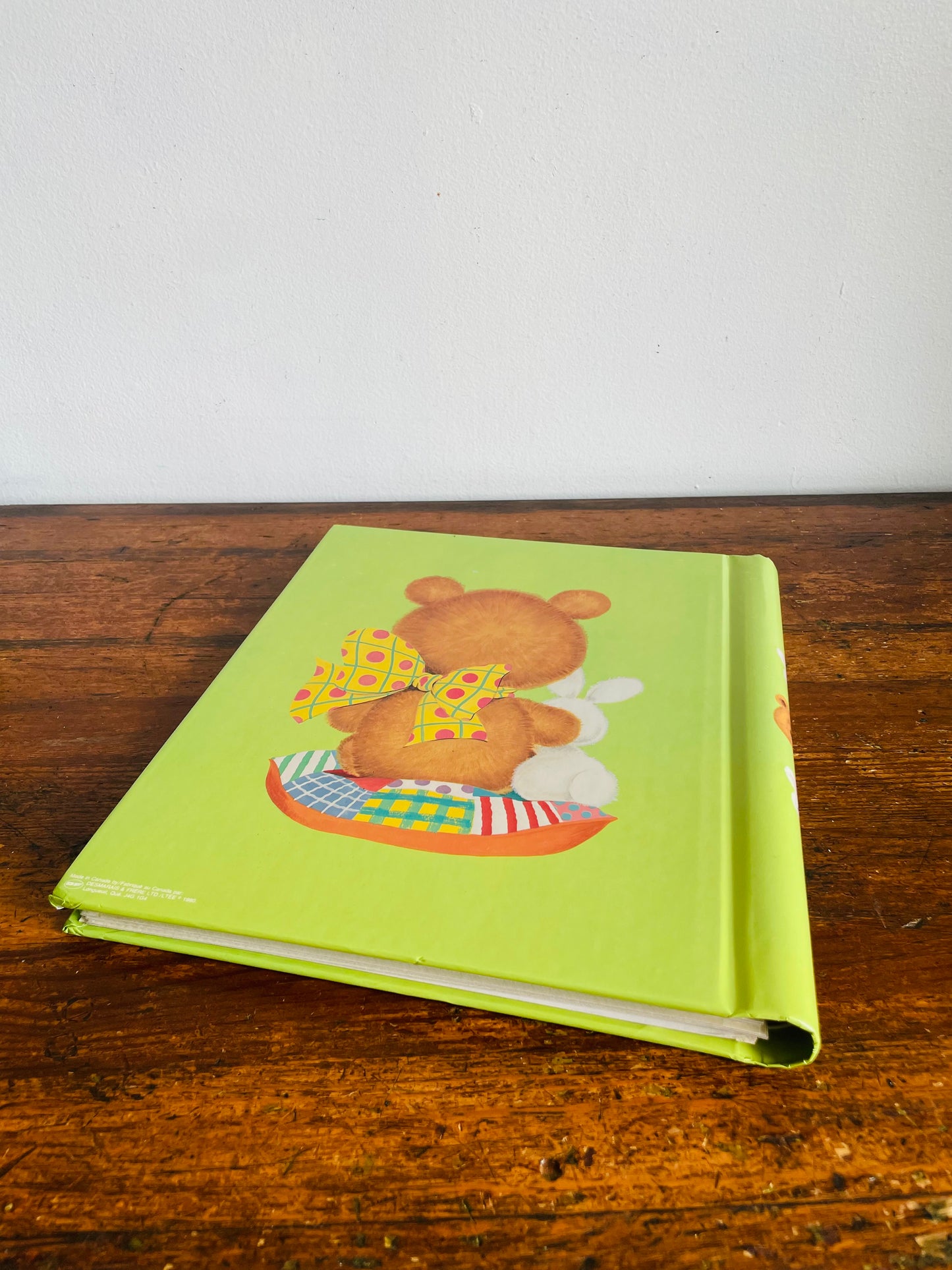 Vintage 1980 Adorable Green 12 Page Photo Album or Scrapbook with Teddy Bear & Bunny Rabbit Design - Made in Canada