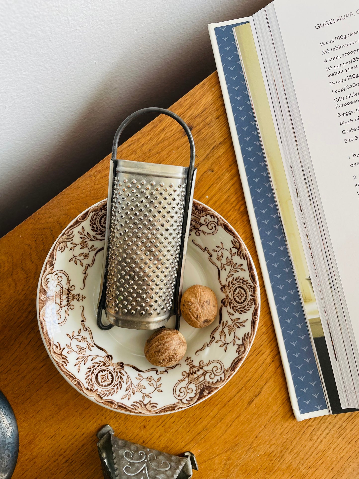 Vintage Mini Grater & Duraline Hotel Ware Super Vitrified White Bowl with Brown Design - Made in England - Set of 2 Pieces