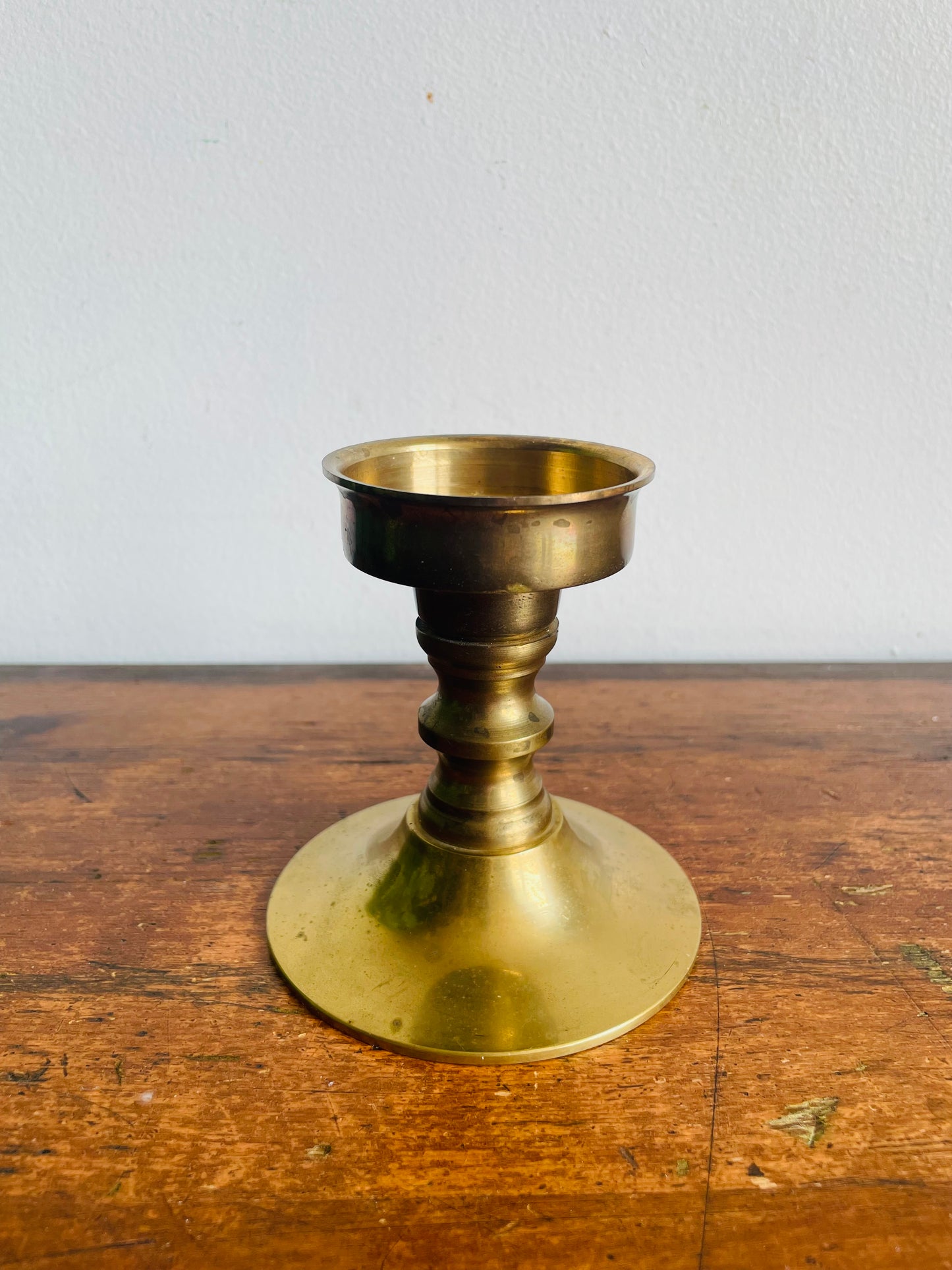 Vintage Heavy & Sturdy Solid Brass Candle Holder with Spindle & Round Base - Can Hold Tapers or a Slim Pillar Candle