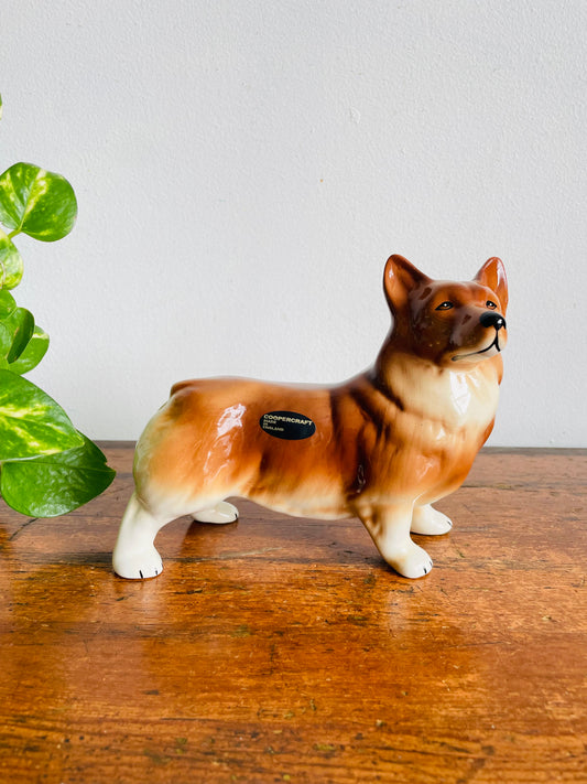 Vintage Coopercraft Pembroke Welsh Corgi Dog Figurine - Brown & White - Made in England