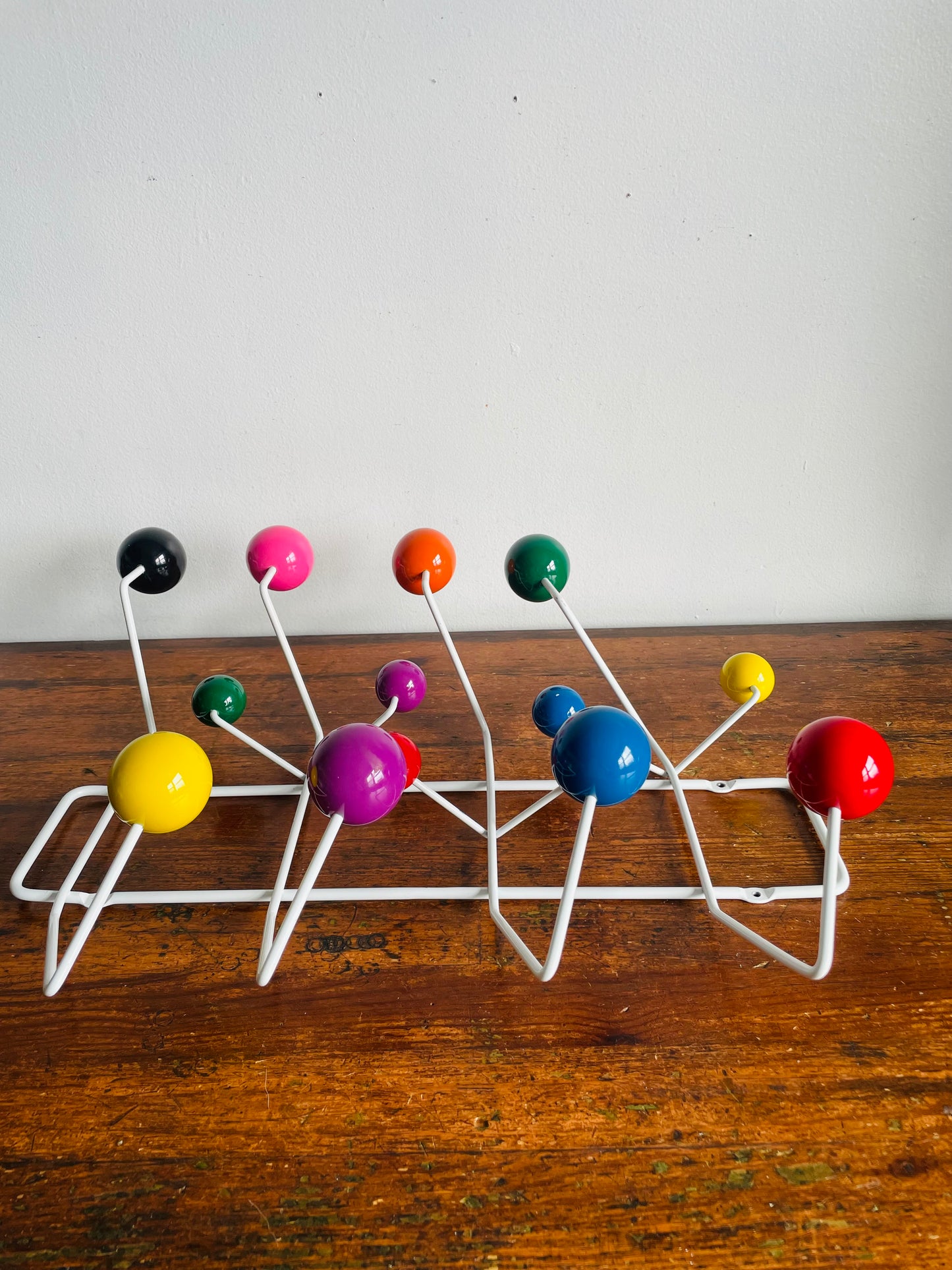 Vintage-Inspired Metal Hang It All Wall Hook Rack - Herman Miller Eames Style Replica Reproduction - Brightly Coloured Gumball Hooks