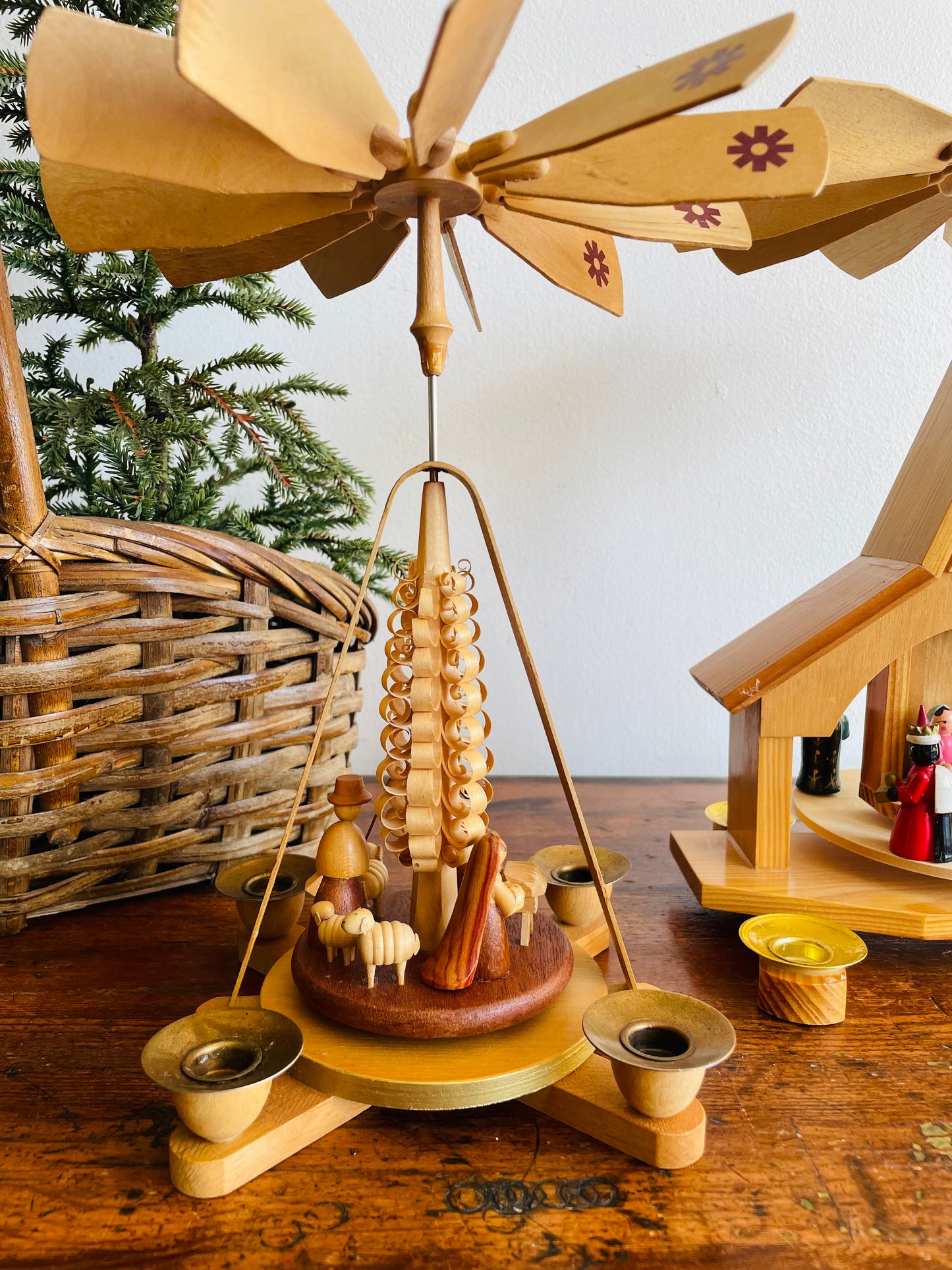 Wooden Christmas Pyramid Nativity Candle Carousel - Made in East Germany