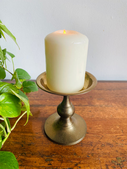 Vintage RIH Solid Brass 5" Pillar Candle Holder with Spike - Made in India