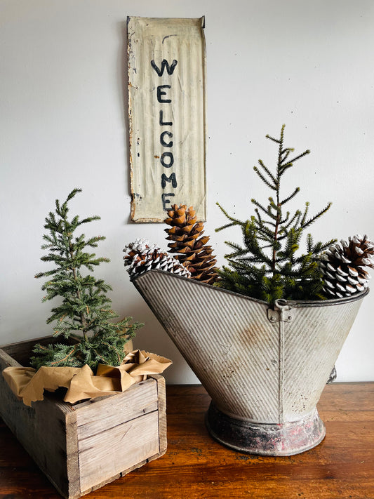 Vintage Rustic Metal Coal Scuttle Hod Bucket with Handle - Makes Great Fireplace, Porch Decor or Mini Christmas Tree Holder! - FOR SHIPPING PLEASE READ SPECIAL INSTRUCTIONS