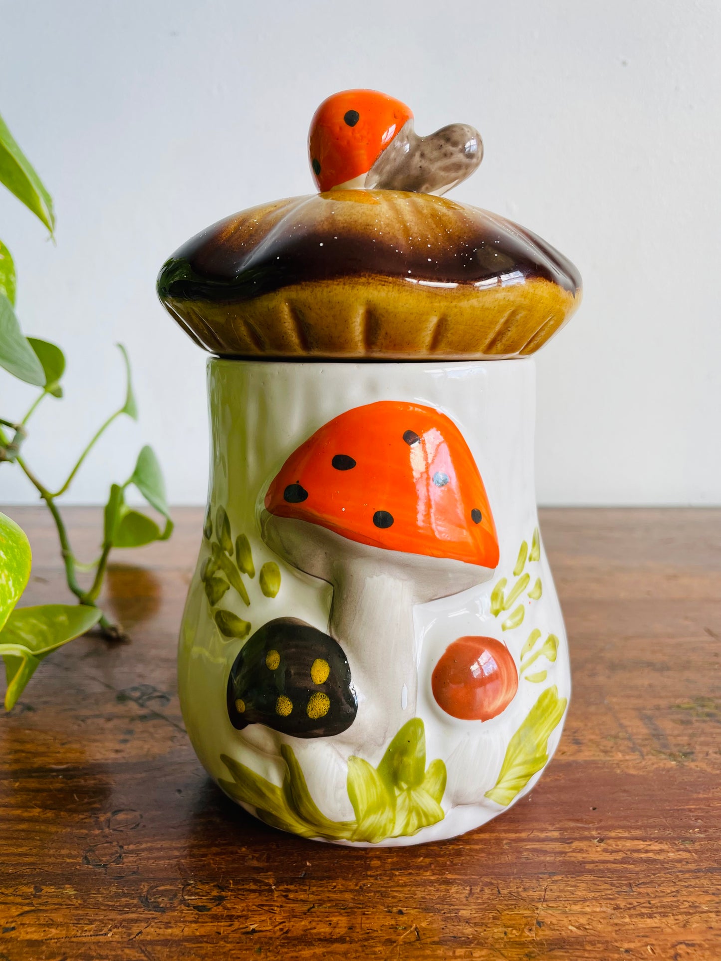 Vintage Medium Laurentian Pottery Merry Mushroom Kitchen Canister Jar with Lid - Made in Canada
