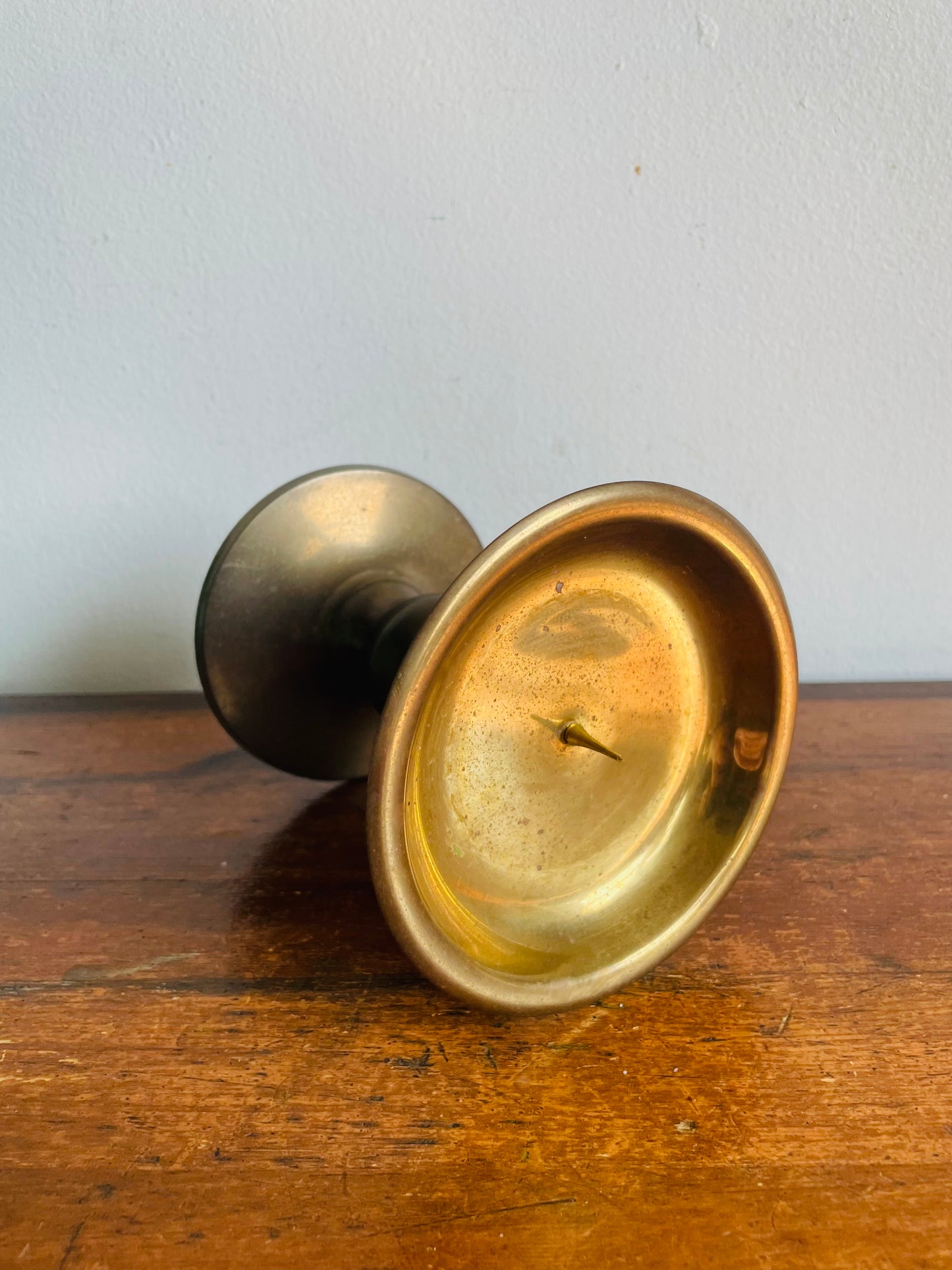 Vintage RIH Solid Brass 5" Pillar Candle Holder with Spike - Made in India
