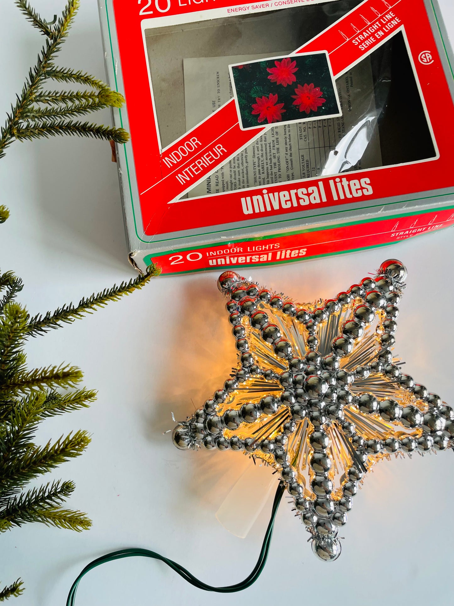 Vintage Universal Lites Silver Star Illuminated Christmas Tree Topper - Tested / Works!