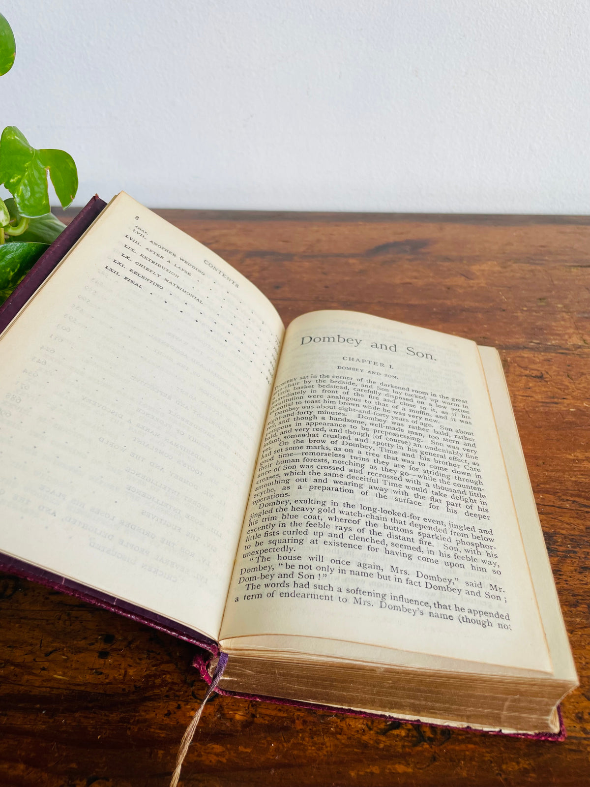 Antique Early 1900s Dombey And Son Leather Bound Book by Charles Dickens - Collins Clear-Type Press