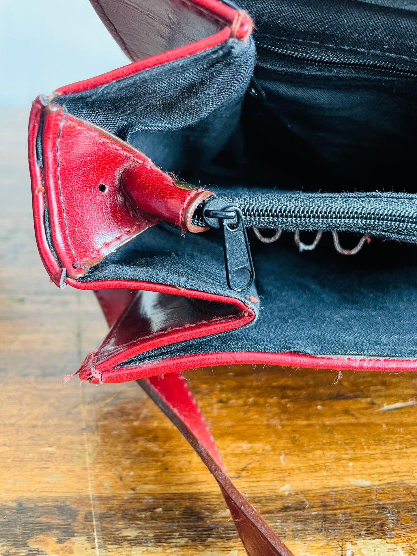 Vintage Marchino Burgundy Colour Crossbody Strap Purse with Brass Gold Hardware